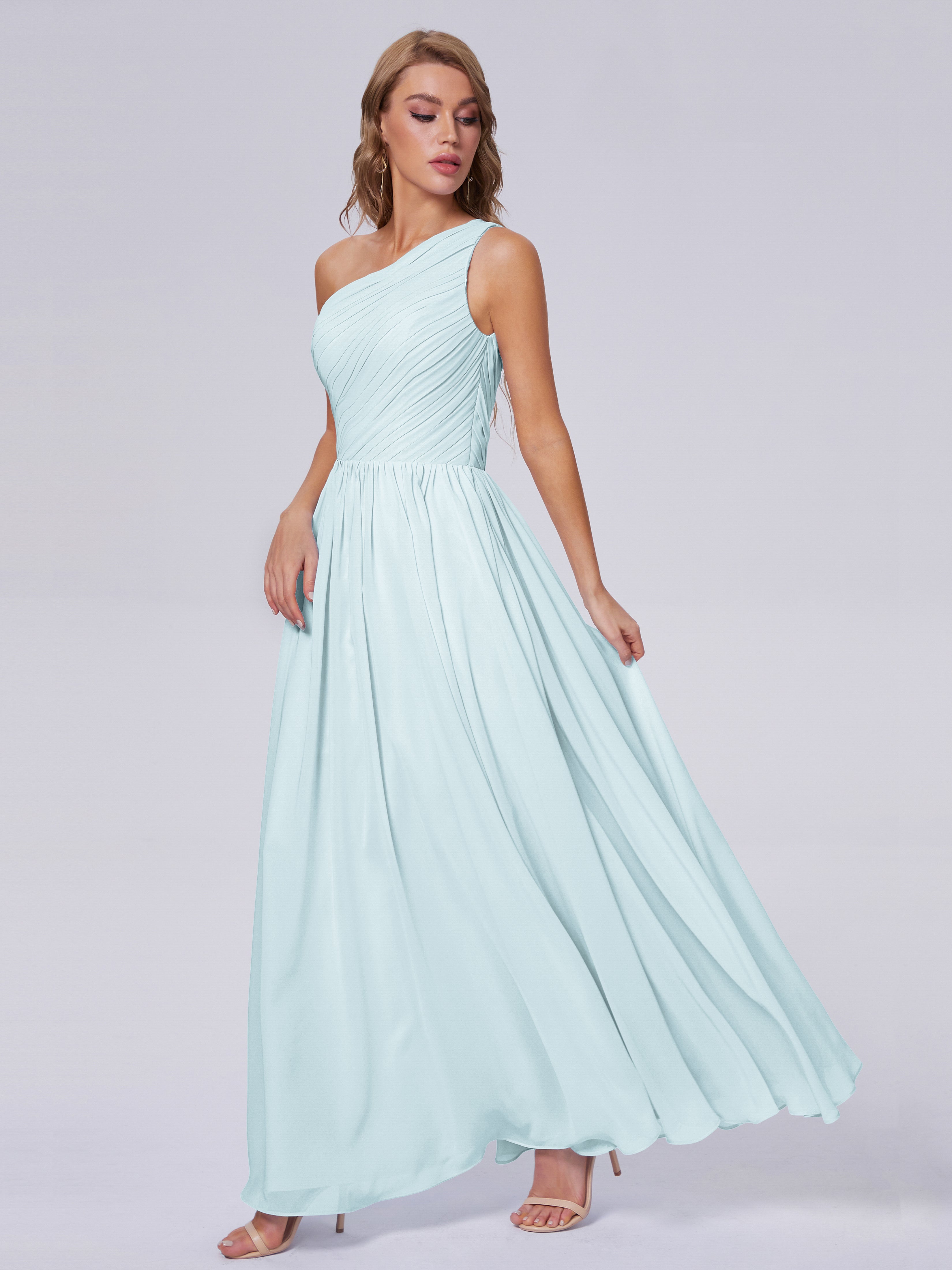 Robe De Demoiselle D'Honneur Brume Seule-Épaule Mousseline Robes Demoiselle D'Honneur