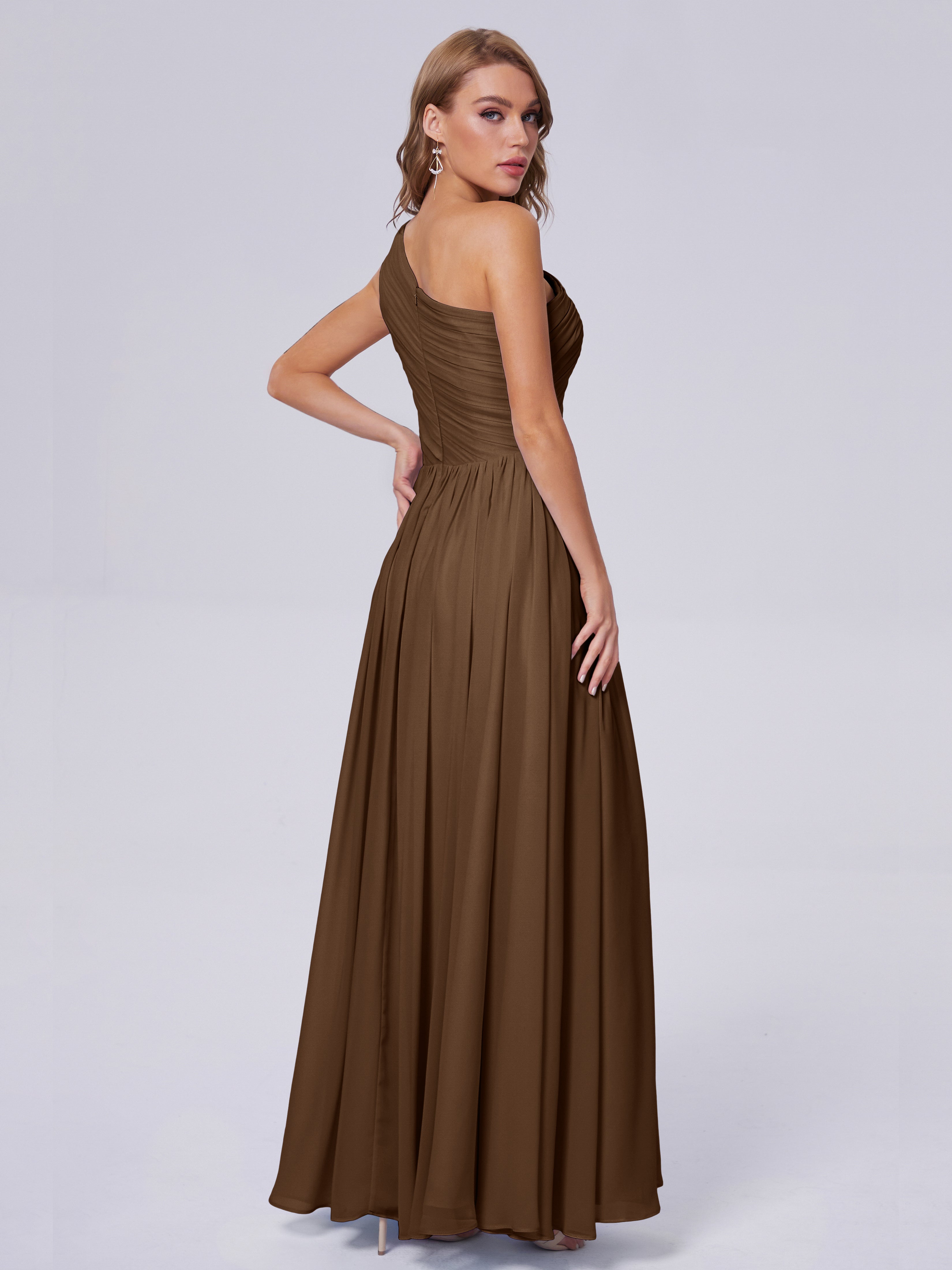 Robe Demoiselle D Honneur Brun Seule-Épaule Mousseline Robes Demoiselle D'Honneur