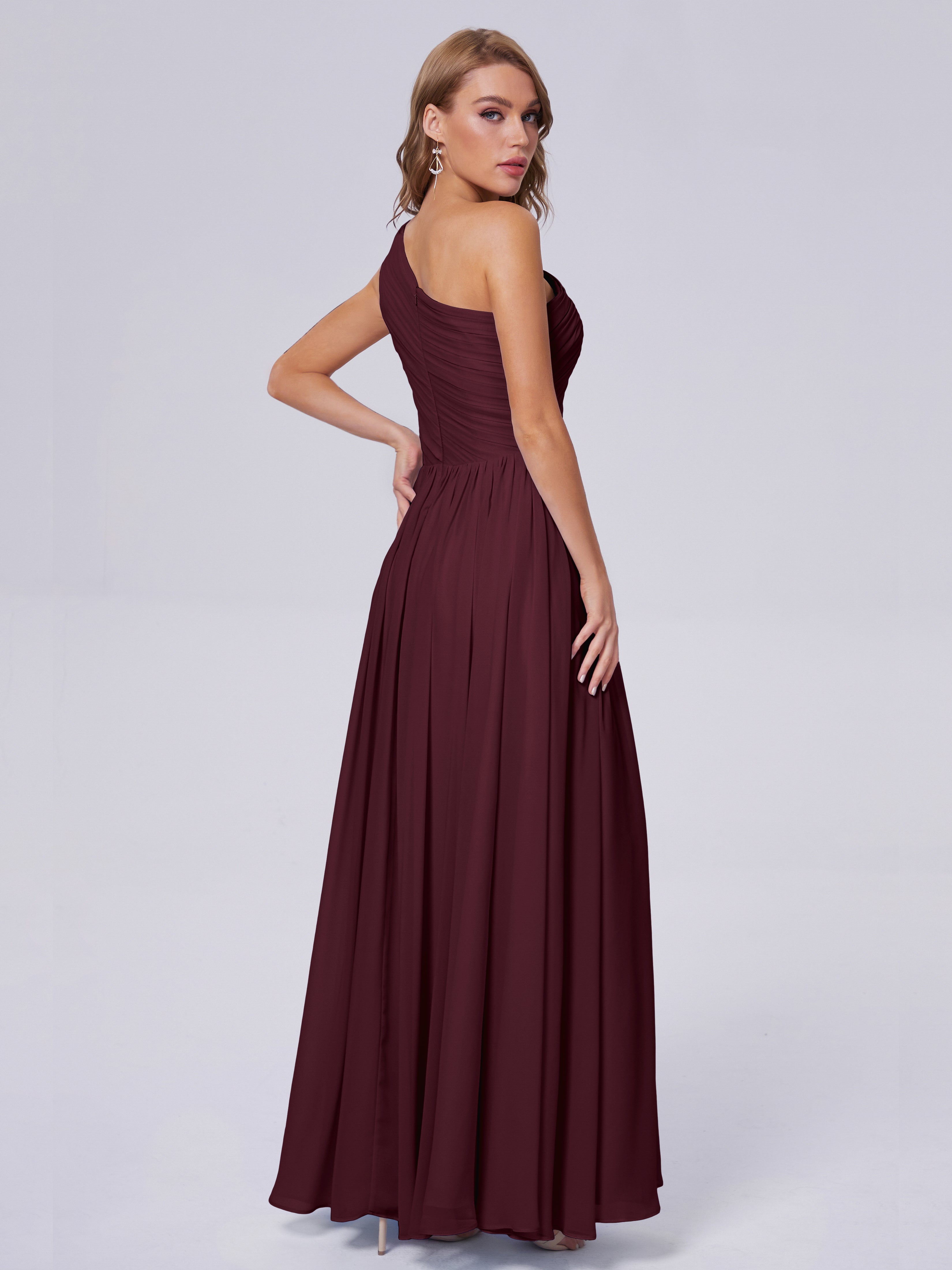 Robes De Demoiselle D'Honneur Cabernet Seule-Épaule Mousseline Robes Demoiselle D'Honneur