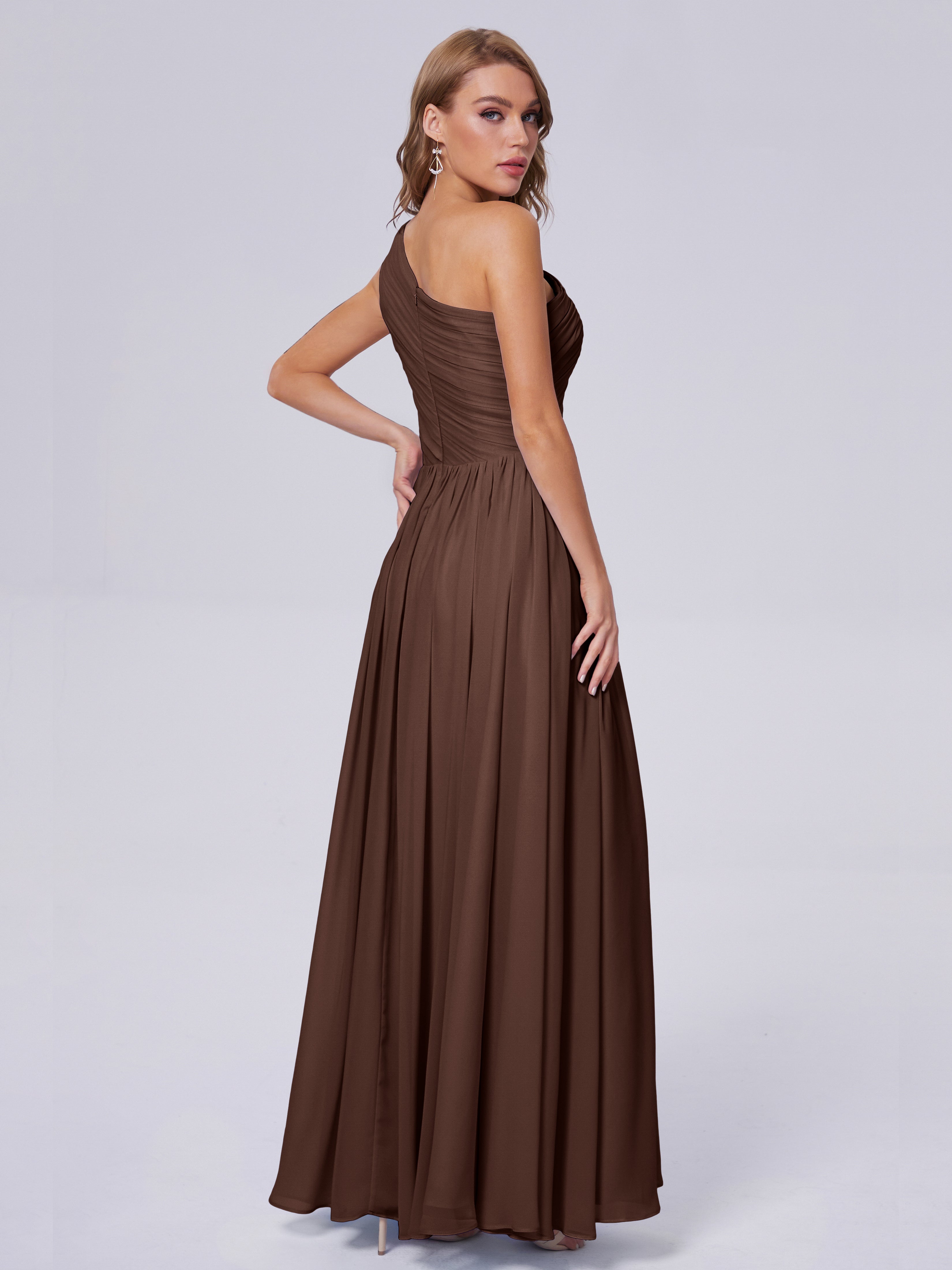 Robe Demoiselle D Honneur Chocolat Seule-Épaule Mousseline Robes Demoiselle D'Honneur