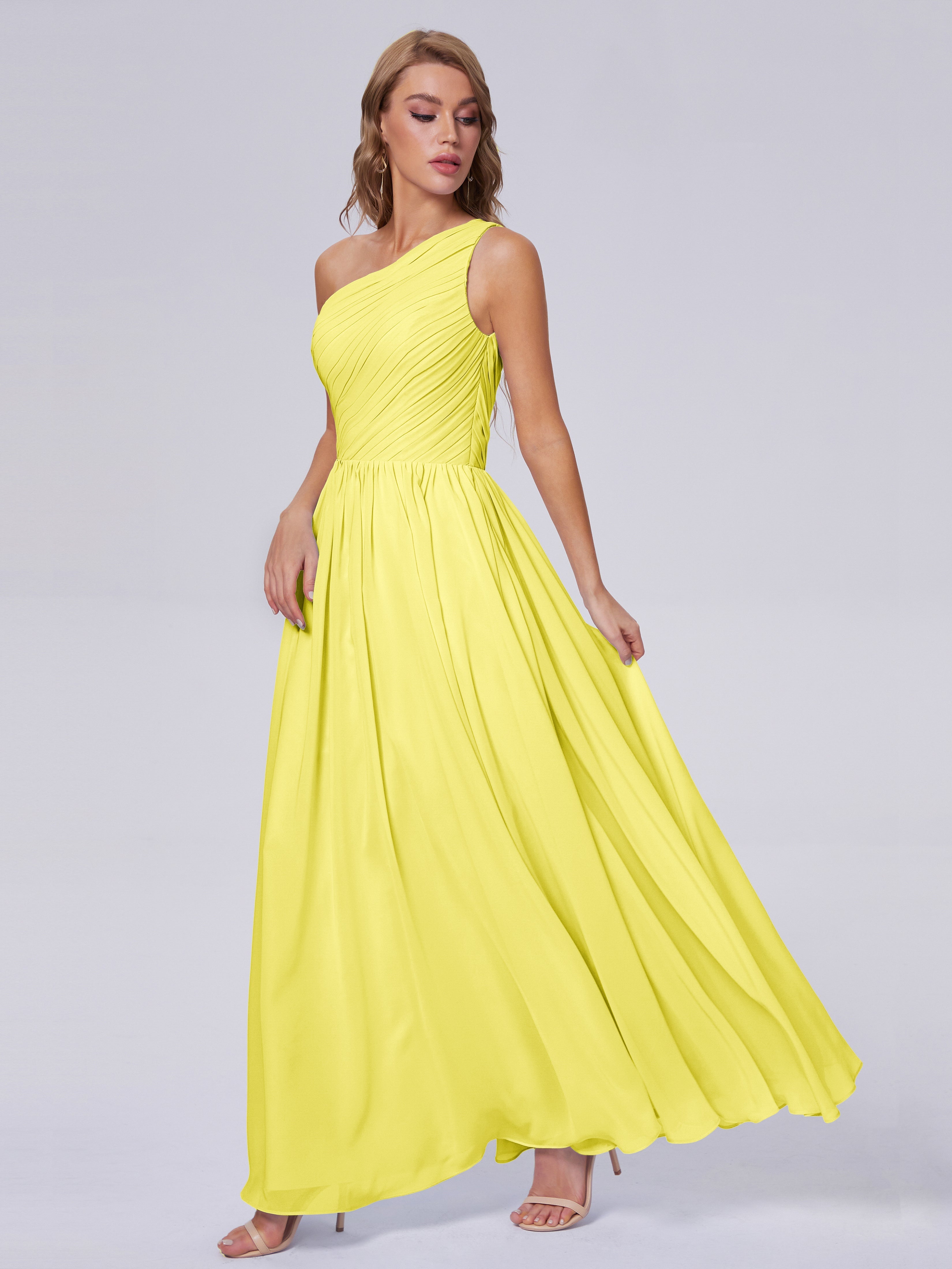 Robes De Demoiselle D'Honneur Citron Seule-Épaule Mousseline Robes Demoiselle D'Honneur