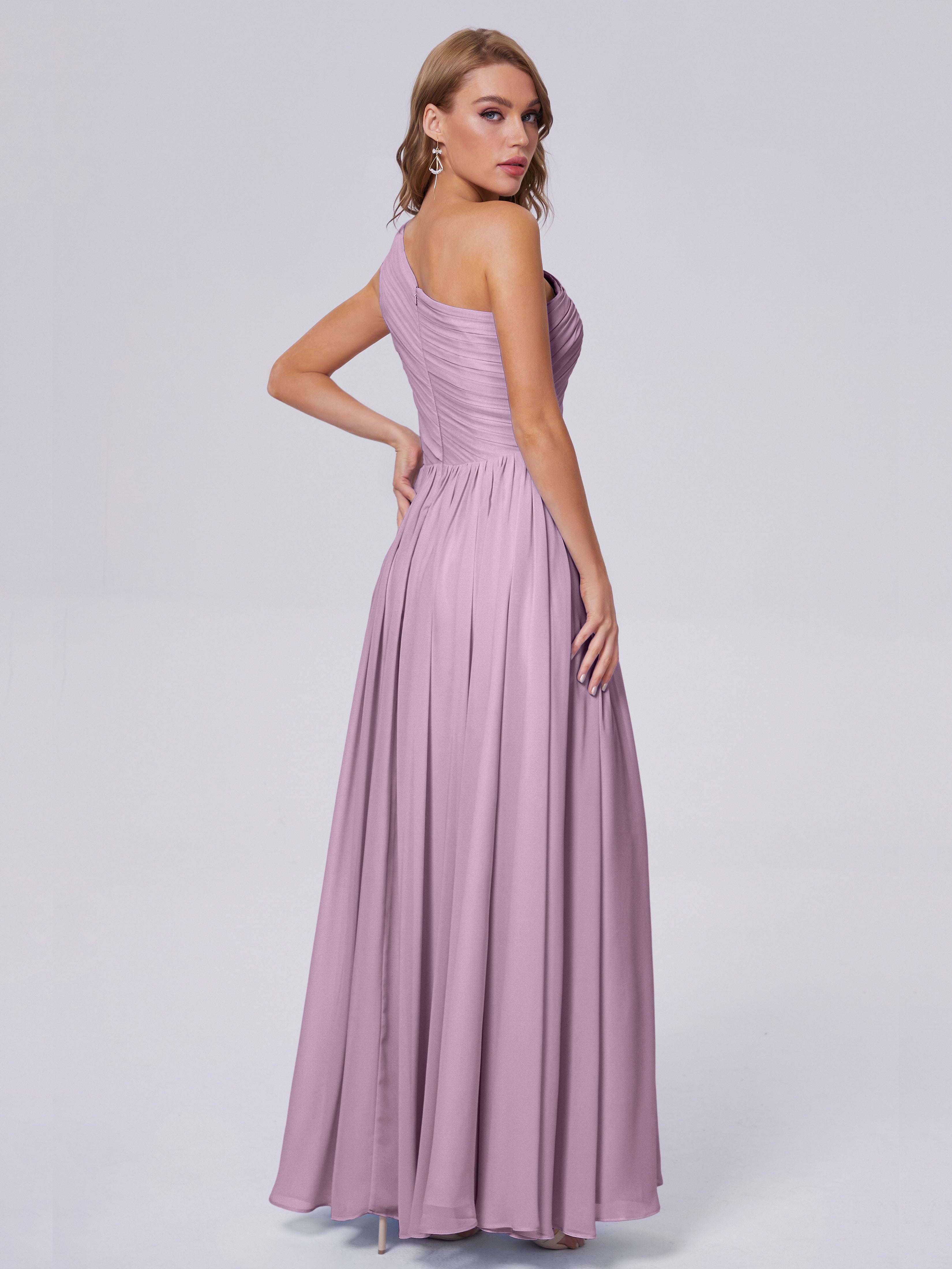 Robes De Demoiselle D'Honneur Glycine Seule-Épaule Mousseline Robes Demoiselle D'Honneur
