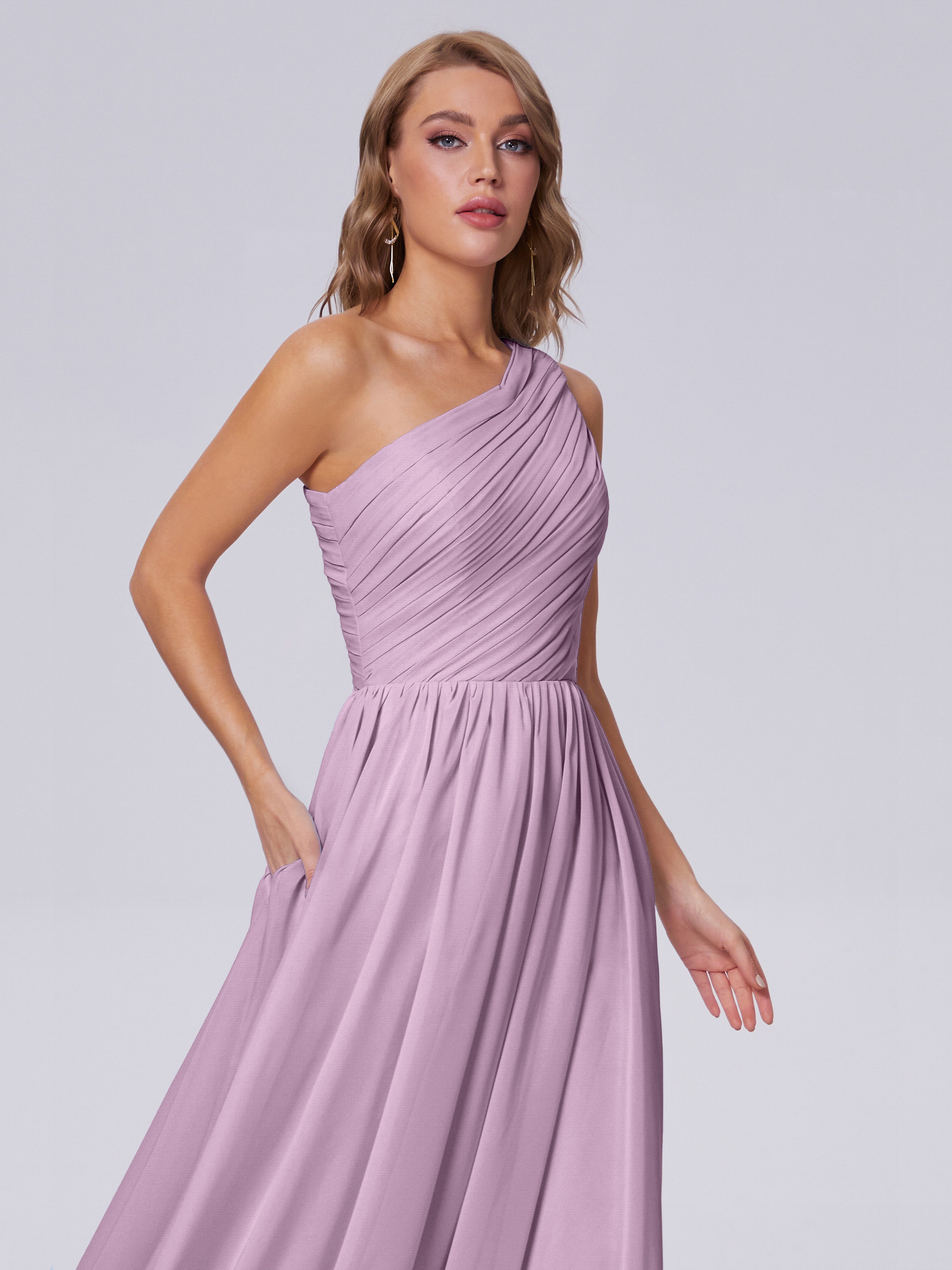 Robes De Demoiselle D'Honneur Glycine Seule-Épaule Mousseline Robes Demoiselle D'Honneur