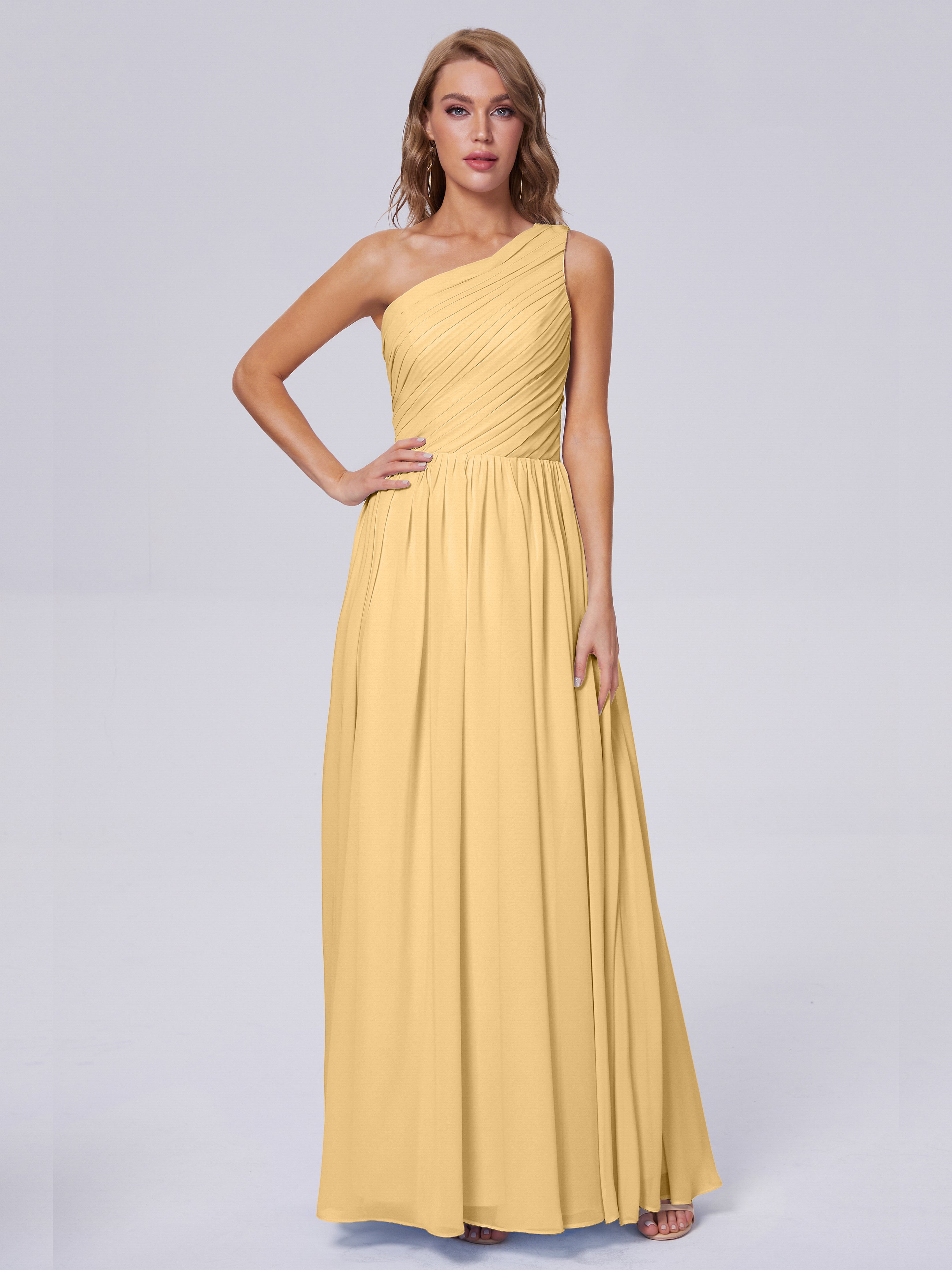Robe De Demoiselle D Honneur Doree Seule-Épaule Mousseline Robes Demoiselle D'Honneur