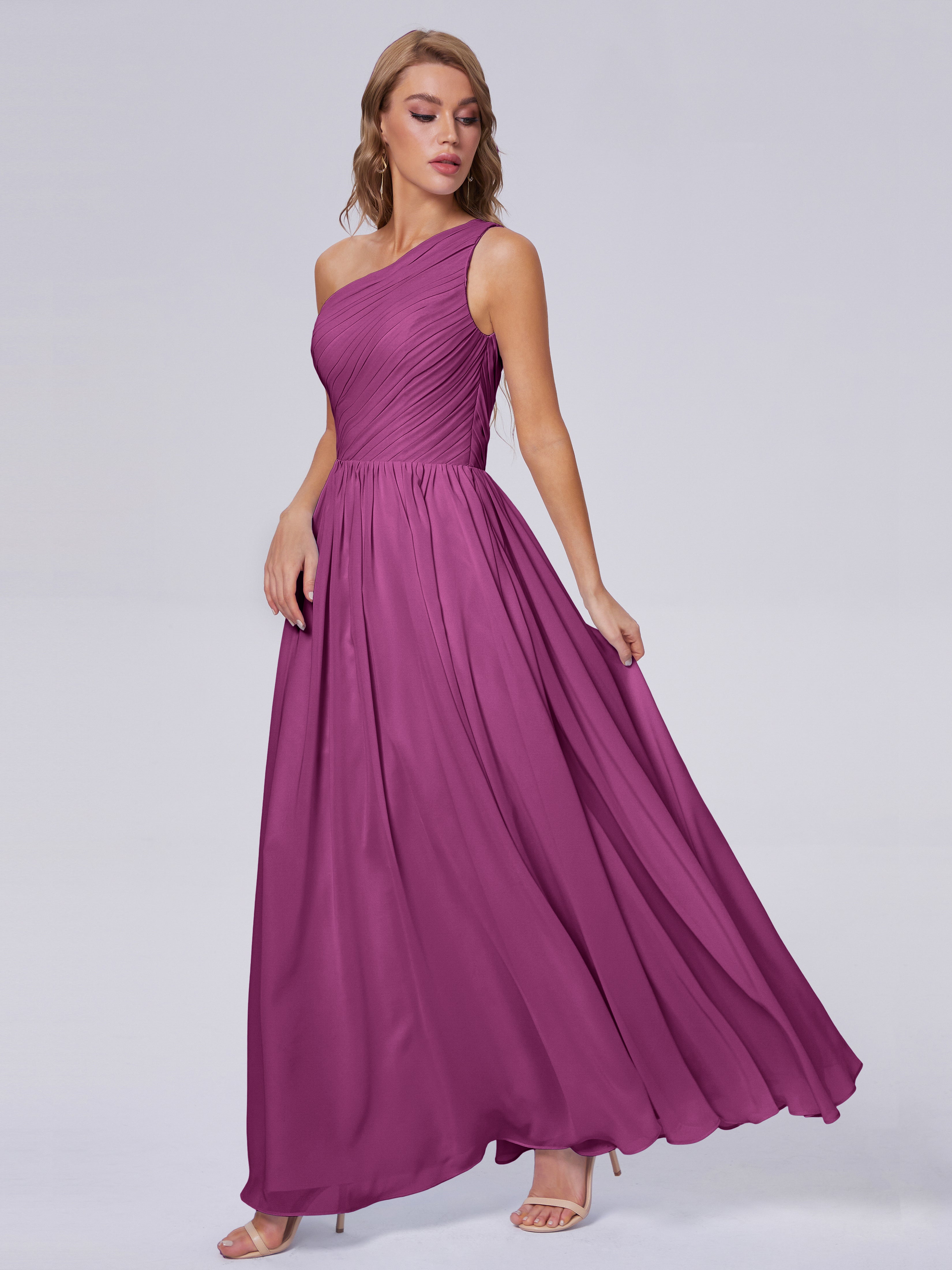 Robes De Demoiselle D'Honneur Orchidée Seule-Épaule Mousseline Robes Demoiselle D'Honneur