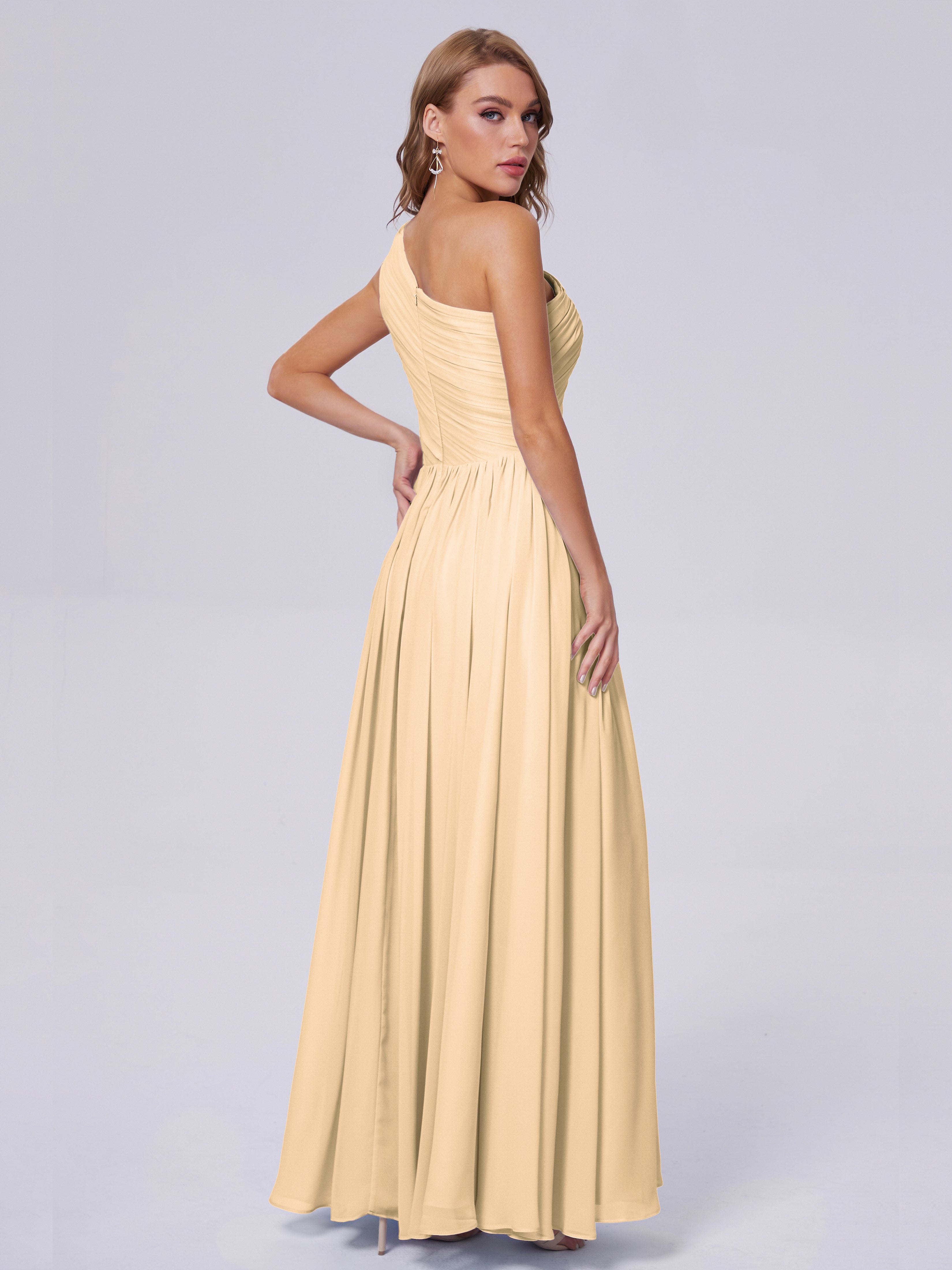 Robes De Demoiselle D'Honneur Rose Pêche Seule-Épaule Mousseline Robes Demoiselle D'Honneur