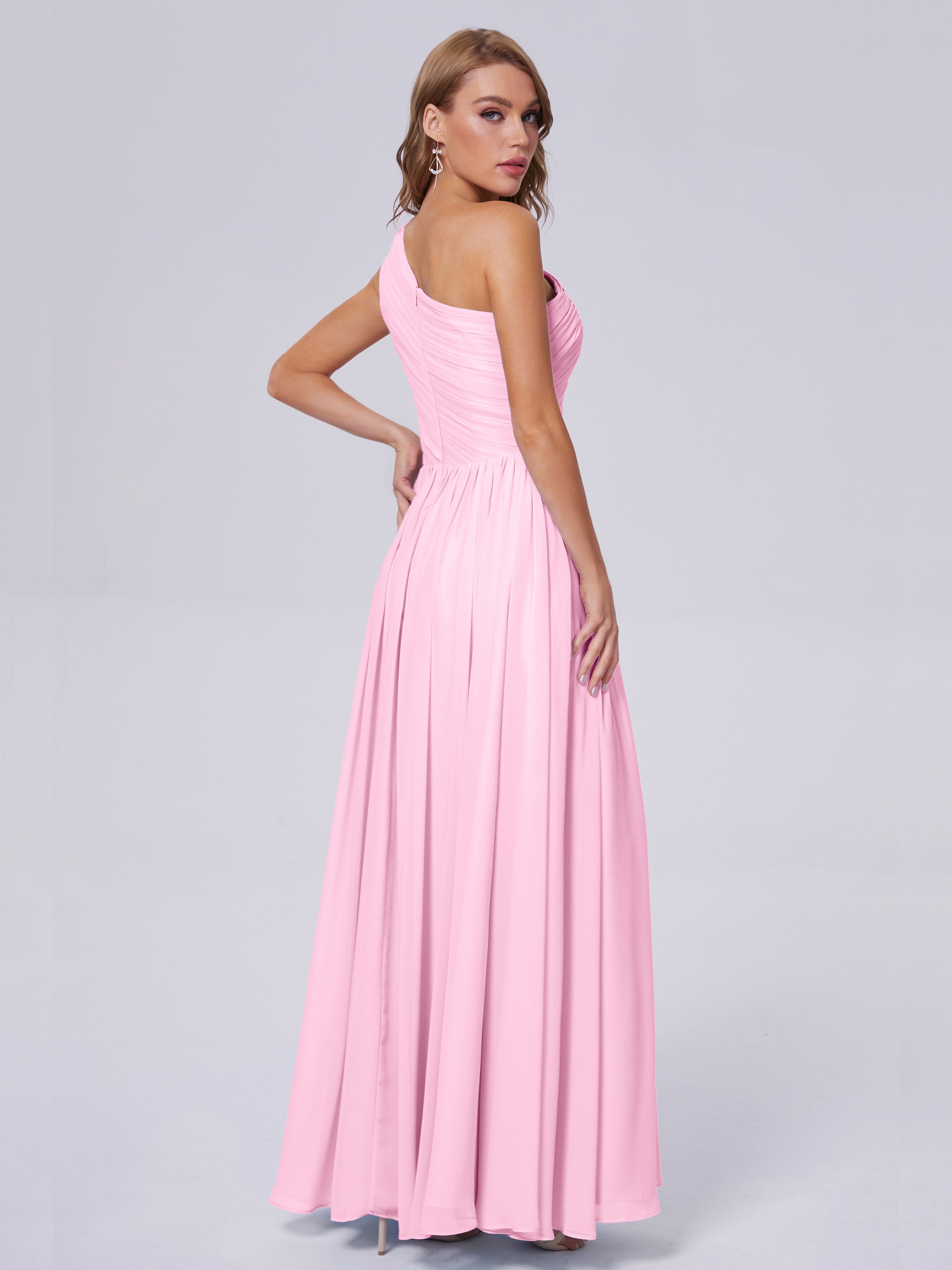 Robe Demoiselle D Honneur Rose Bonbon Seule-Épaule Mousseline Robes Demoiselle D'Honneur