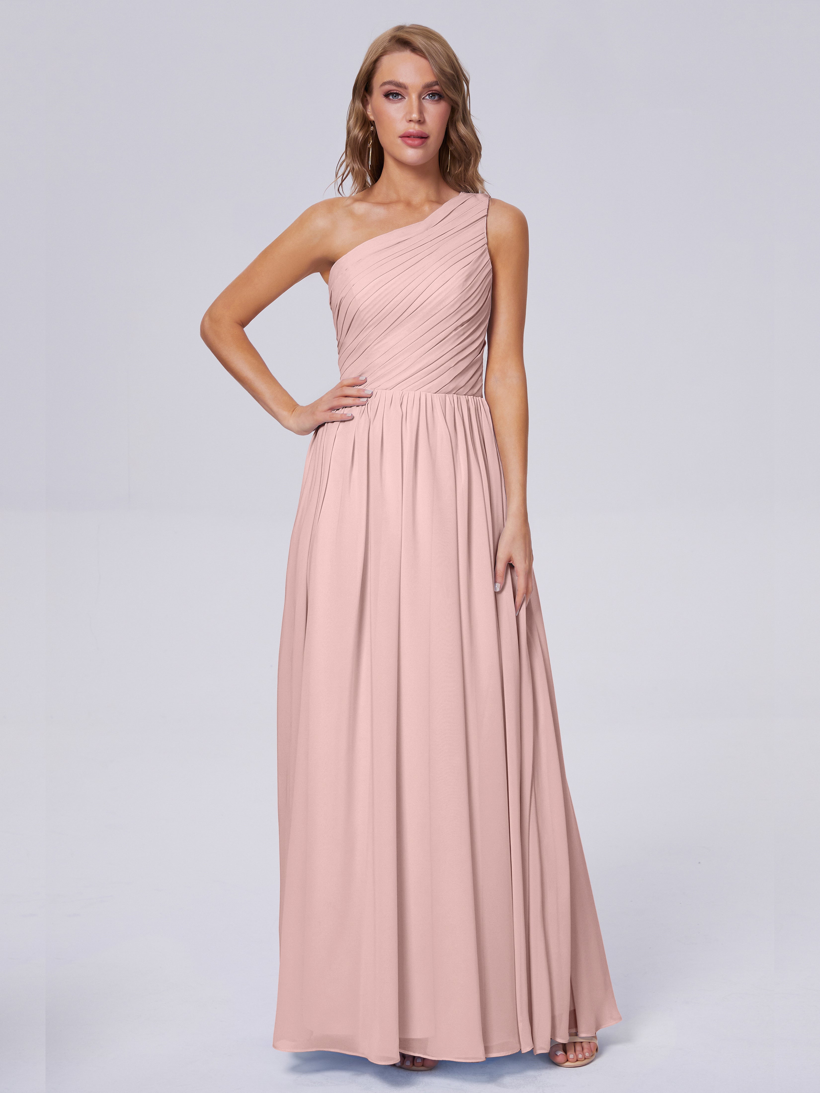 Demoiselle Temoin Robe Rose Poudré Mariage Seule-Épaule Mousseline Robes Demoiselle D'Honneur