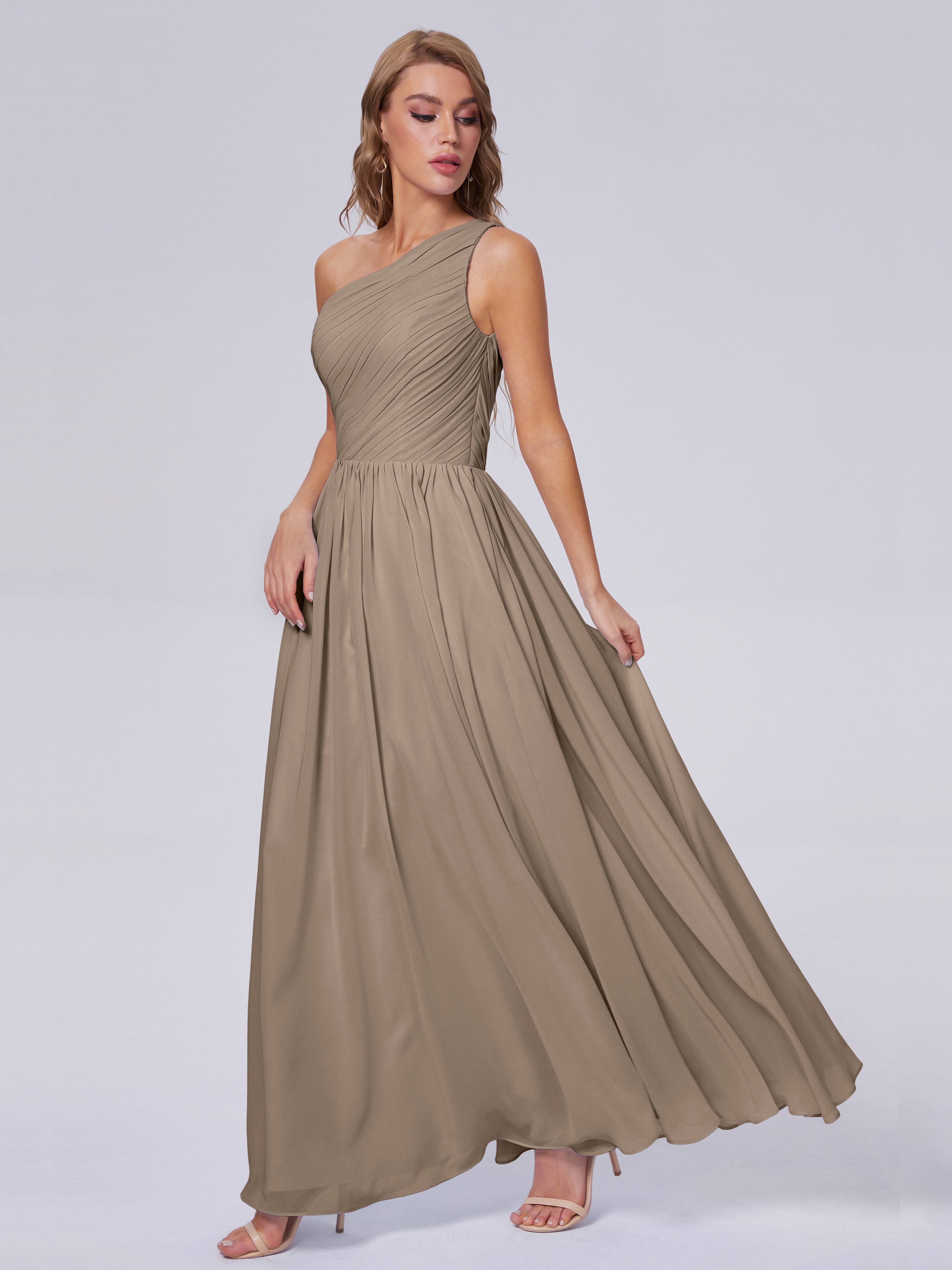 Robe Taupe Demoiselle D Honneur Seule-Épaule Mousseline Robes Demoiselle D'Honneur