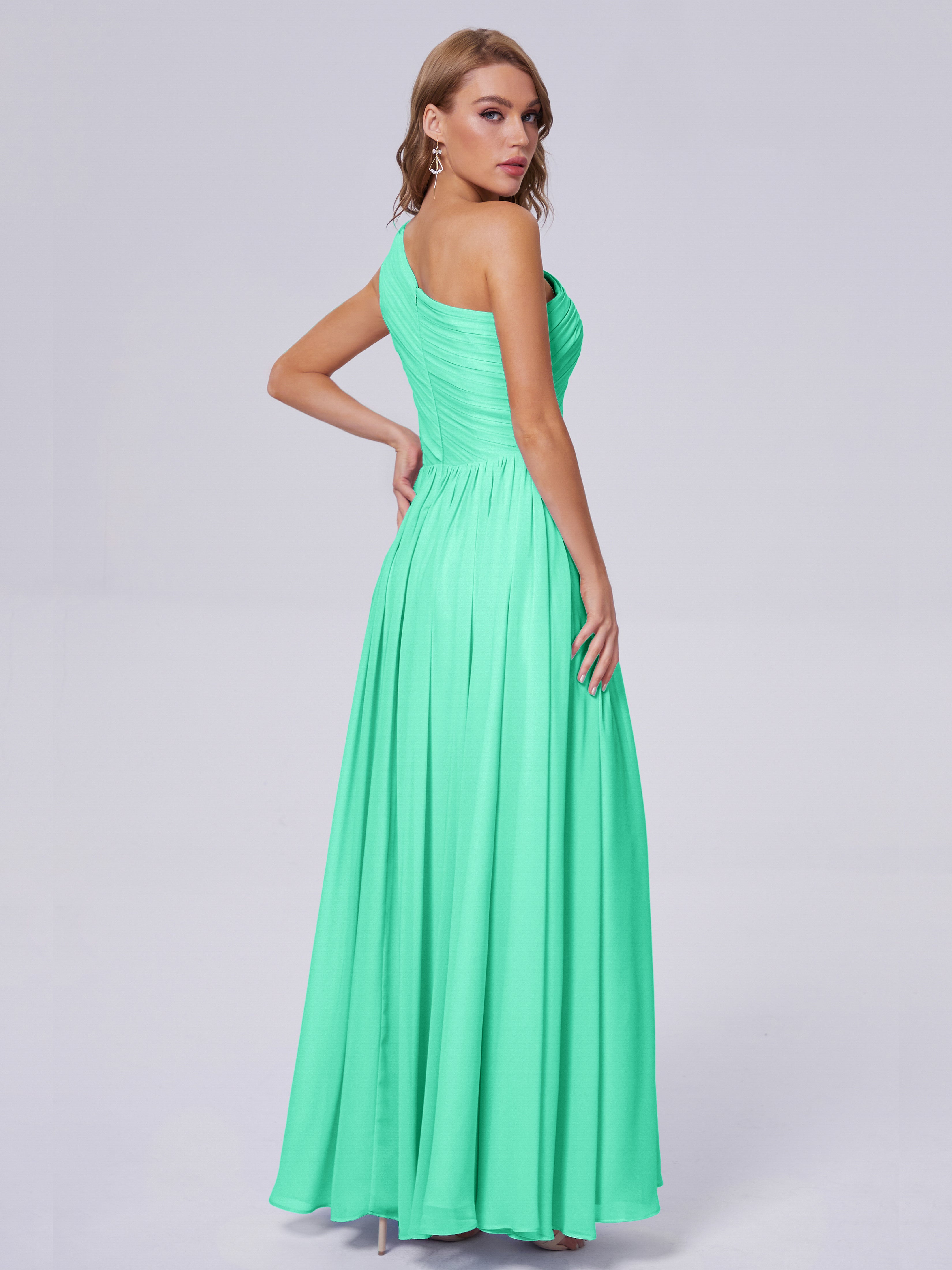 Demoiselle Dhonneur Robe Turquoise Seule-Épaule Mousseline Robes Demoiselle D'Honneur