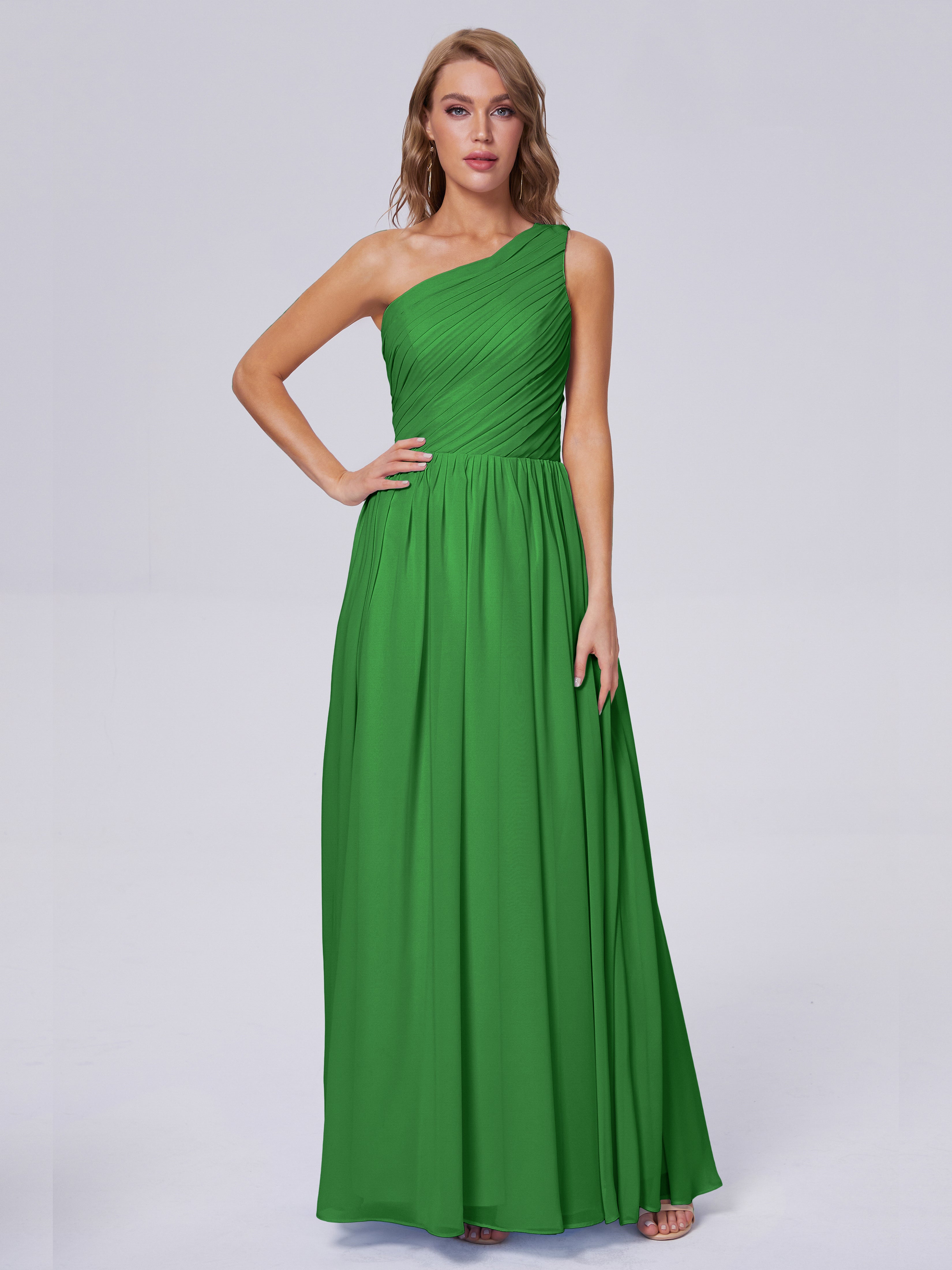 Robe Demoiselle D Honneur Verte Seule-Épaule Mousseline Robes Demoiselle D'Honneur