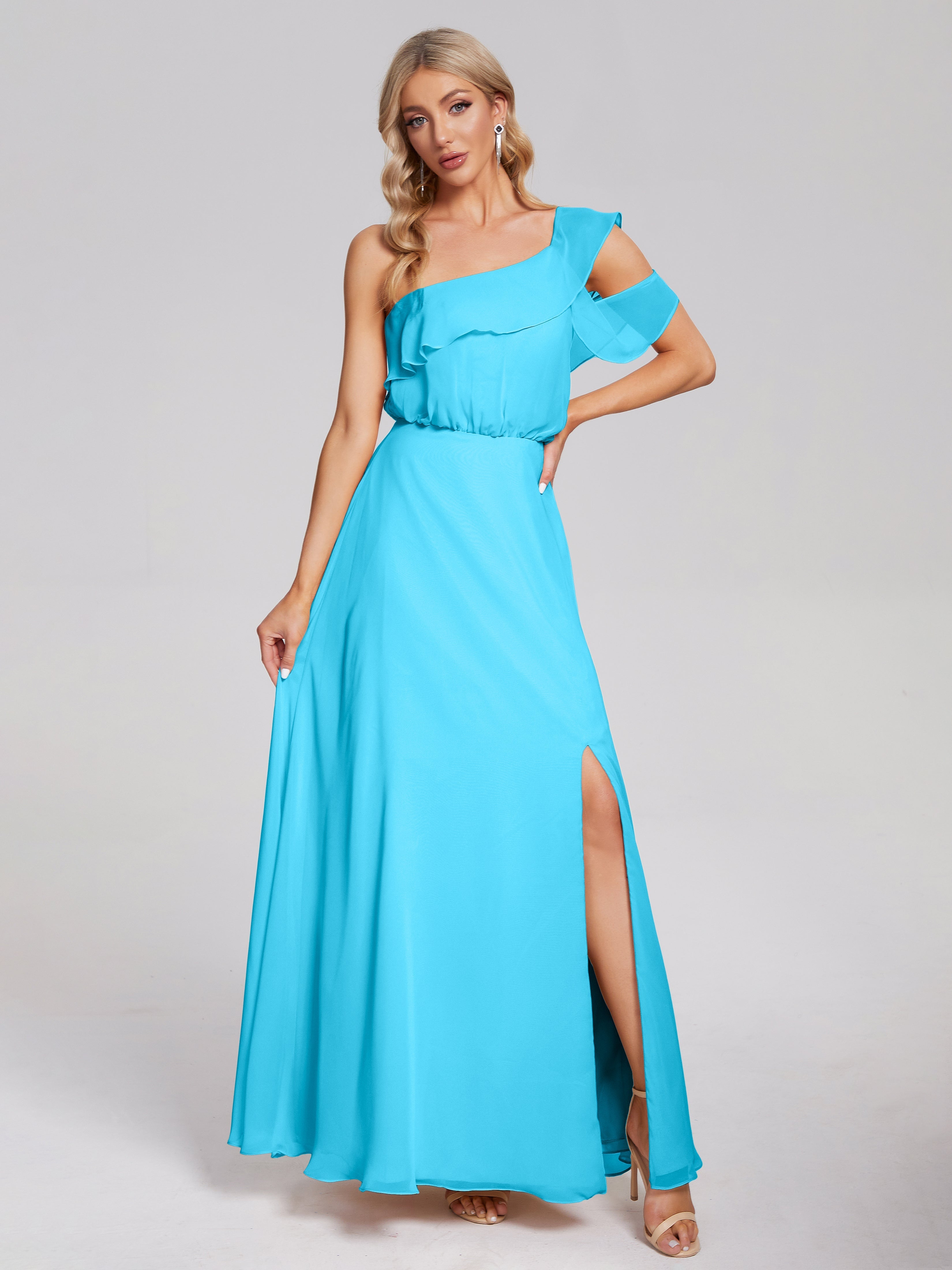 Robe De Demoiselle D'Honneur En Piscine Seule-Épaule Mousseline Robes Demoiselle D'Honneur À Volants