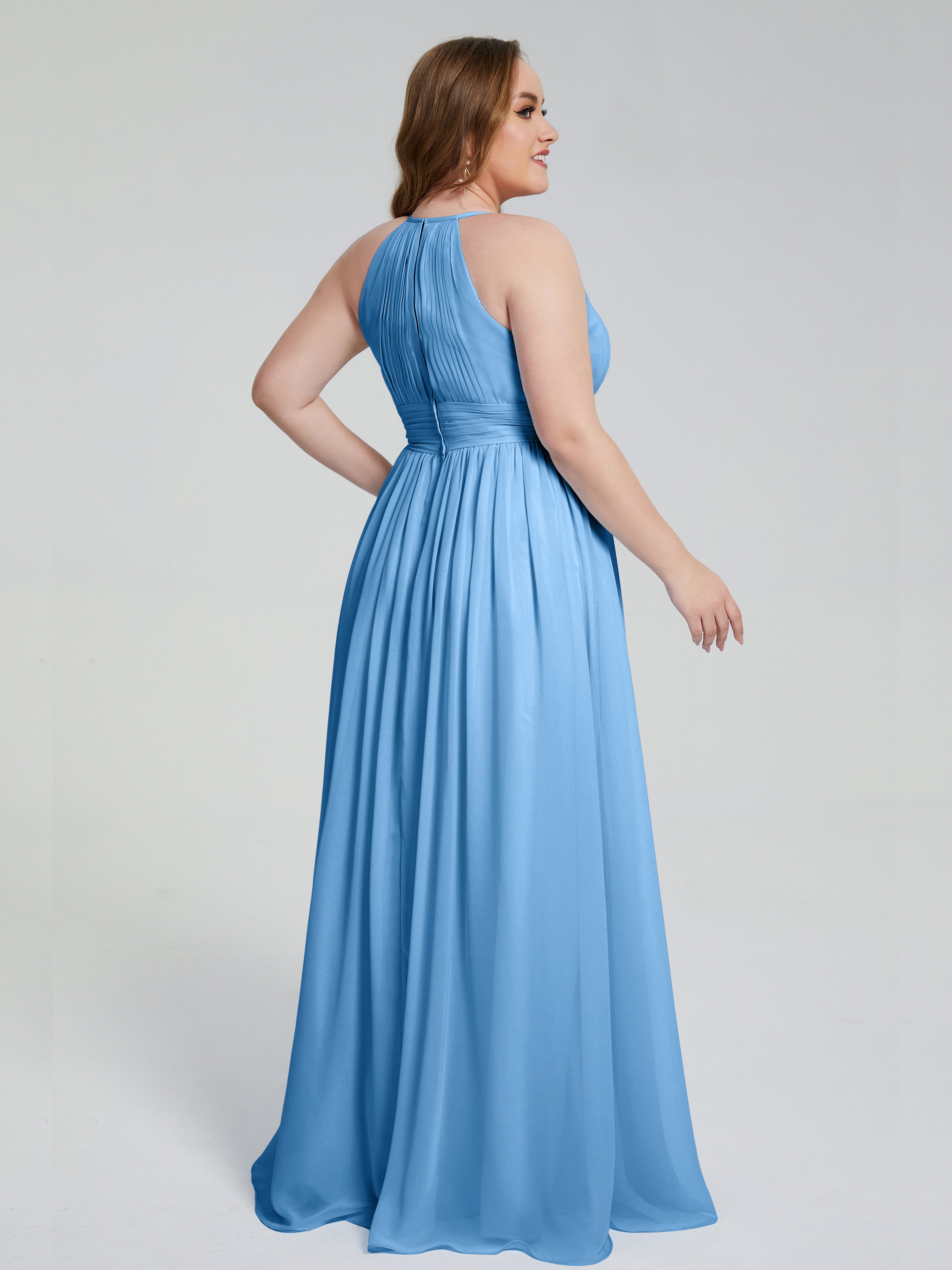 Robes De Demoiselle D'Honneur Bleues Payton Élégante Licou Mousseline Robes Demoiselle D'Honneur Grande Taille