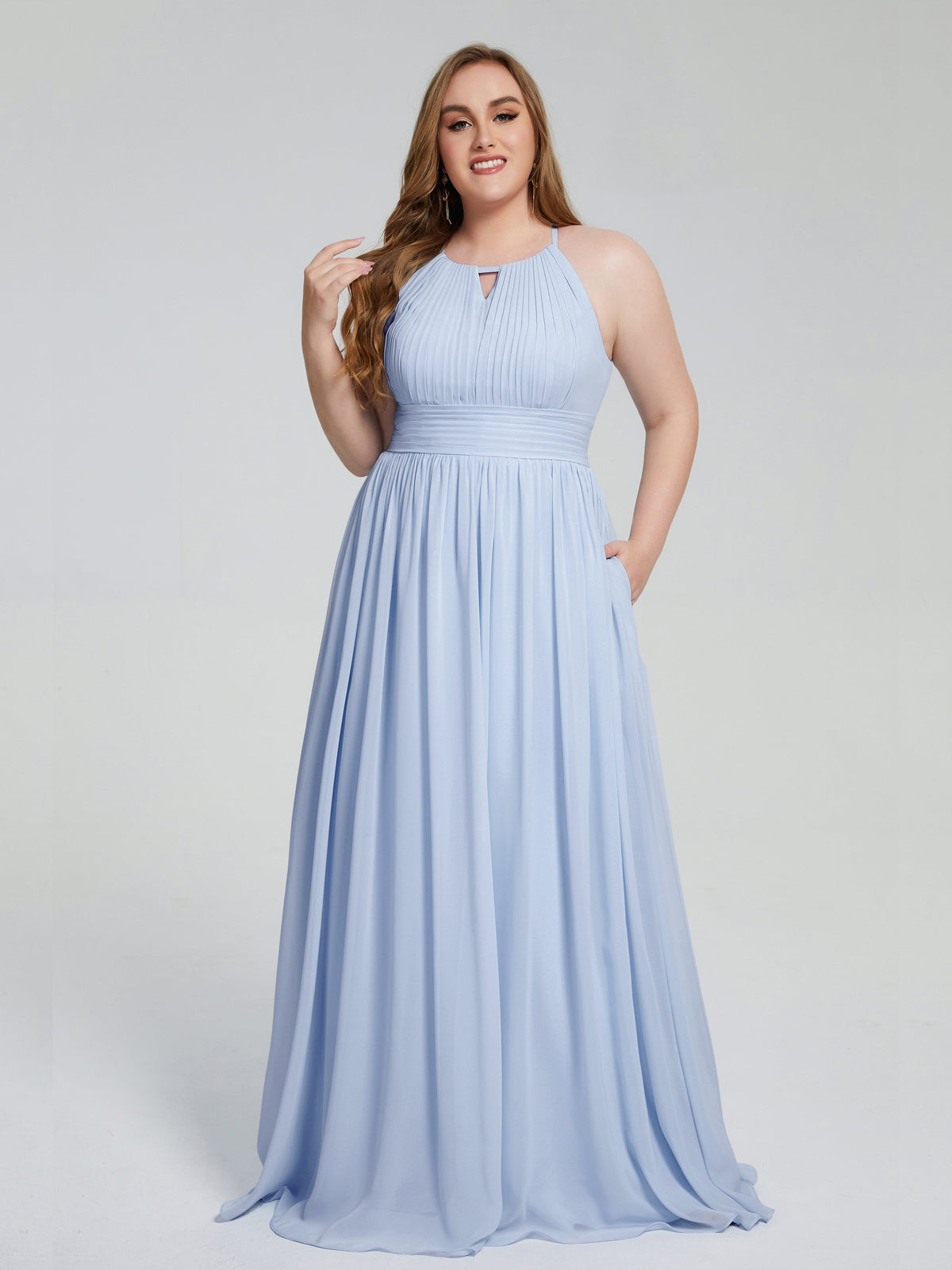 Robe Demoiselle D Honneur Bleue Ciel Payton Élégante Licou Mousseline Robes Demoiselle D'Honneur Grande Taille