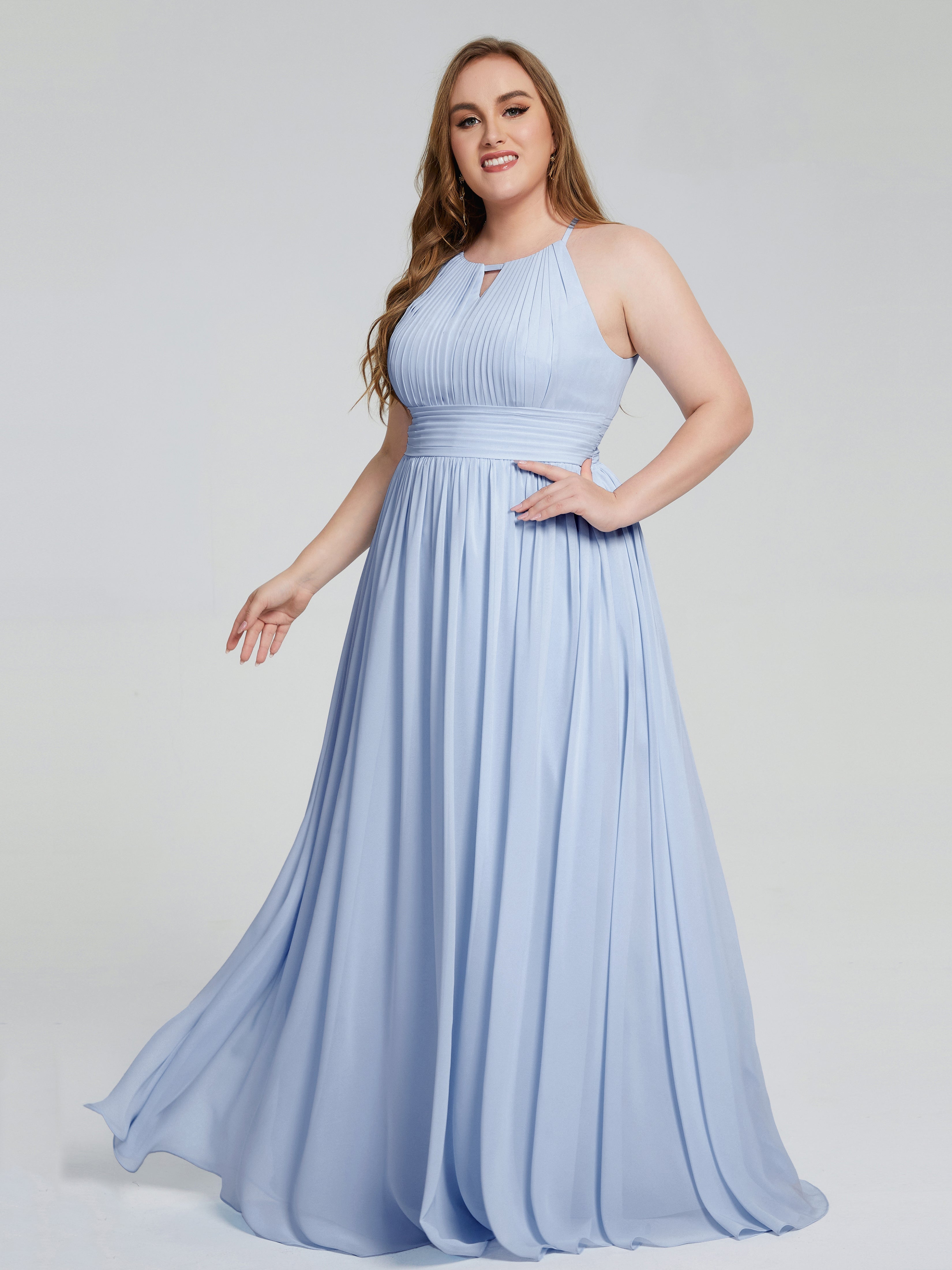 Robe Demoiselle D Honneur Bleue Ciel Payton Élégante Licou Mousseline Robes Demoiselle D'Honneur Grande Taille