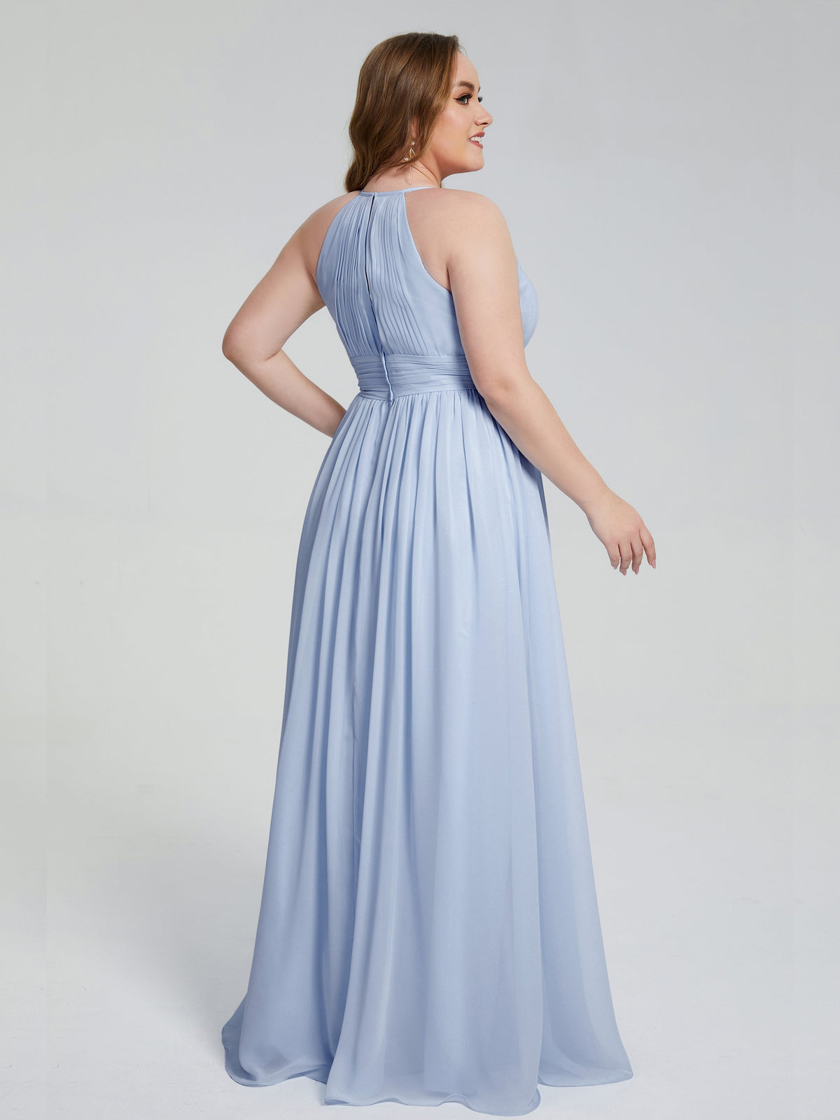 Robe Demoiselle D Honneur Bleue Ciel Payton Élégante Licou Mousseline Robes Demoiselle D'Honneur Grande Taille