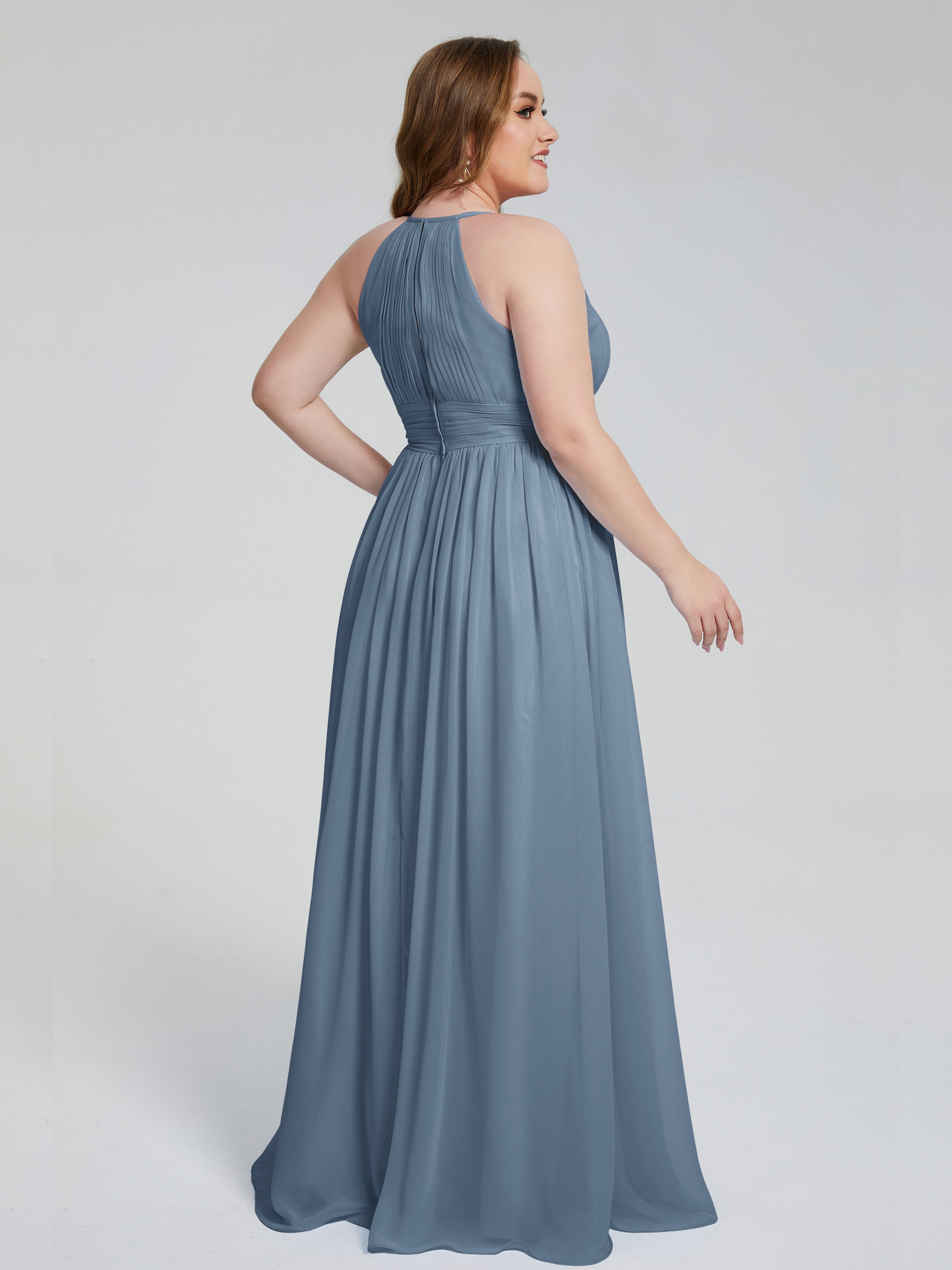 Robes De Demoiselle D'Honneur Bleu De Schiste Payton Élégante Licou Mousseline Robes Demoiselle D'Honneur Grande Taille
