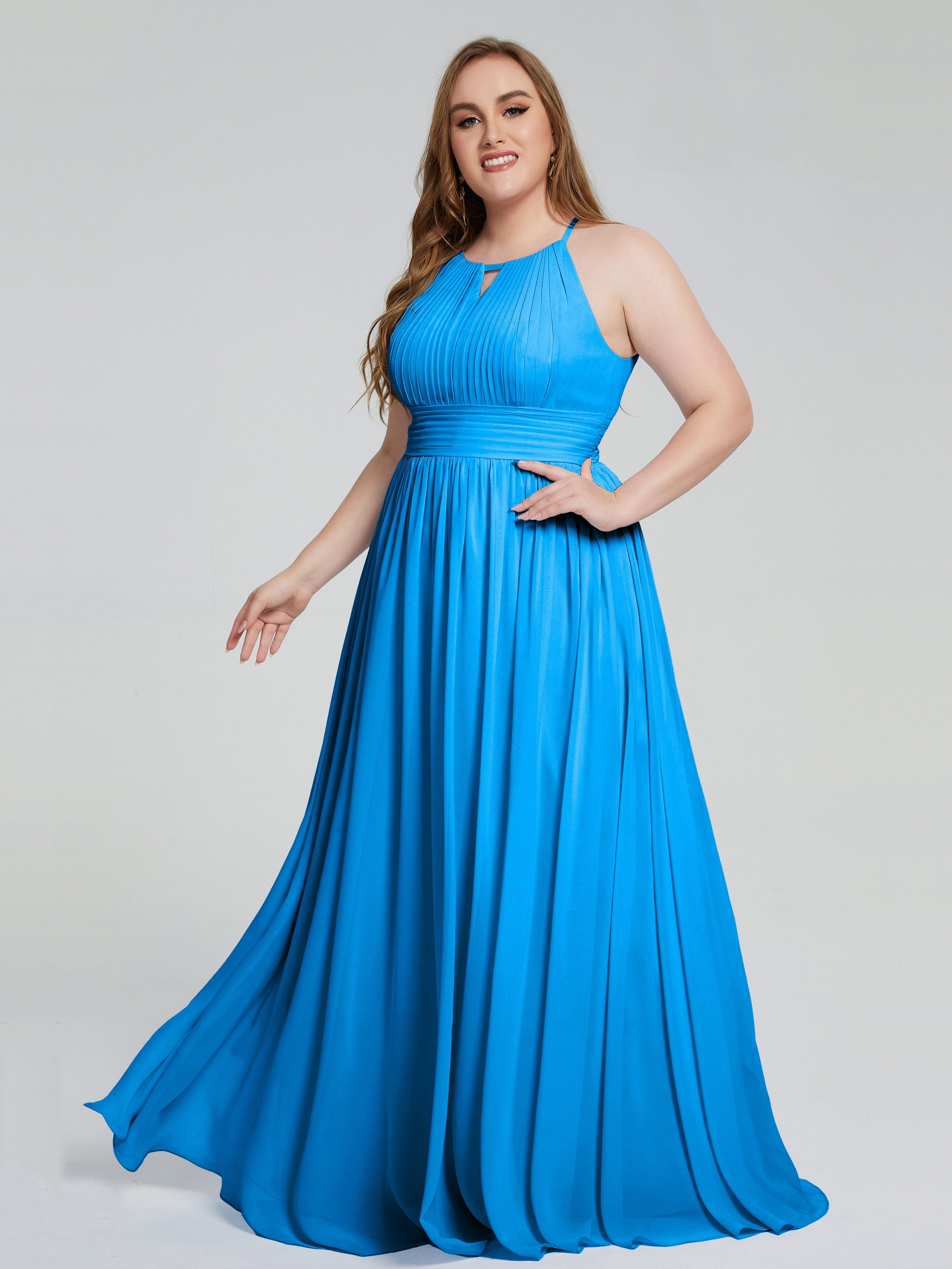 Robes De Demoiselle D'Honneur Bleu Océan Payton Élégante Licou Mousseline Robes Demoiselle D'Honneur Grande Taille