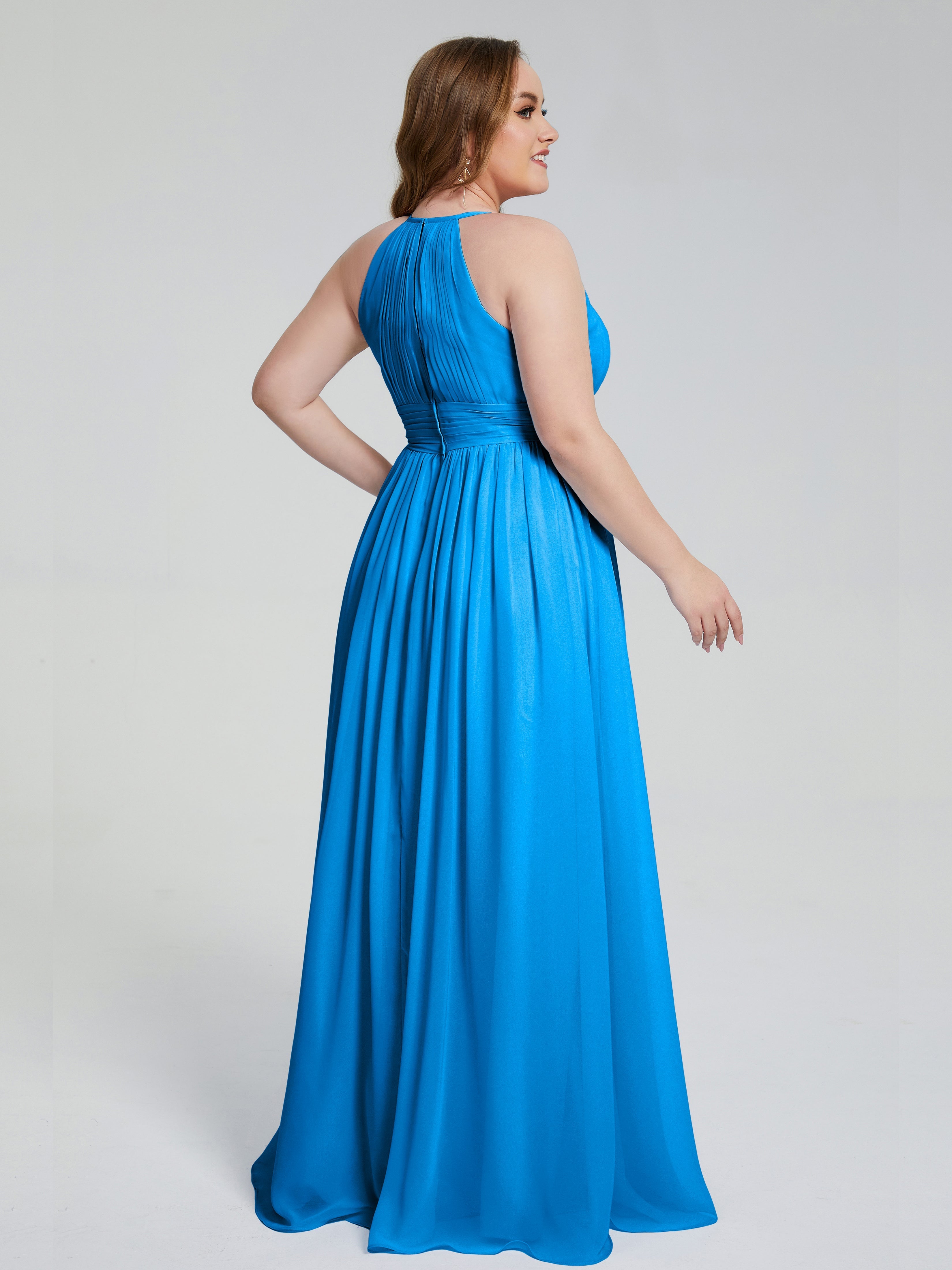 Robes De Demoiselle D'Honneur Bleu Océan Payton Élégante Licou Mousseline Robes Demoiselle D'Honneur Grande Taille