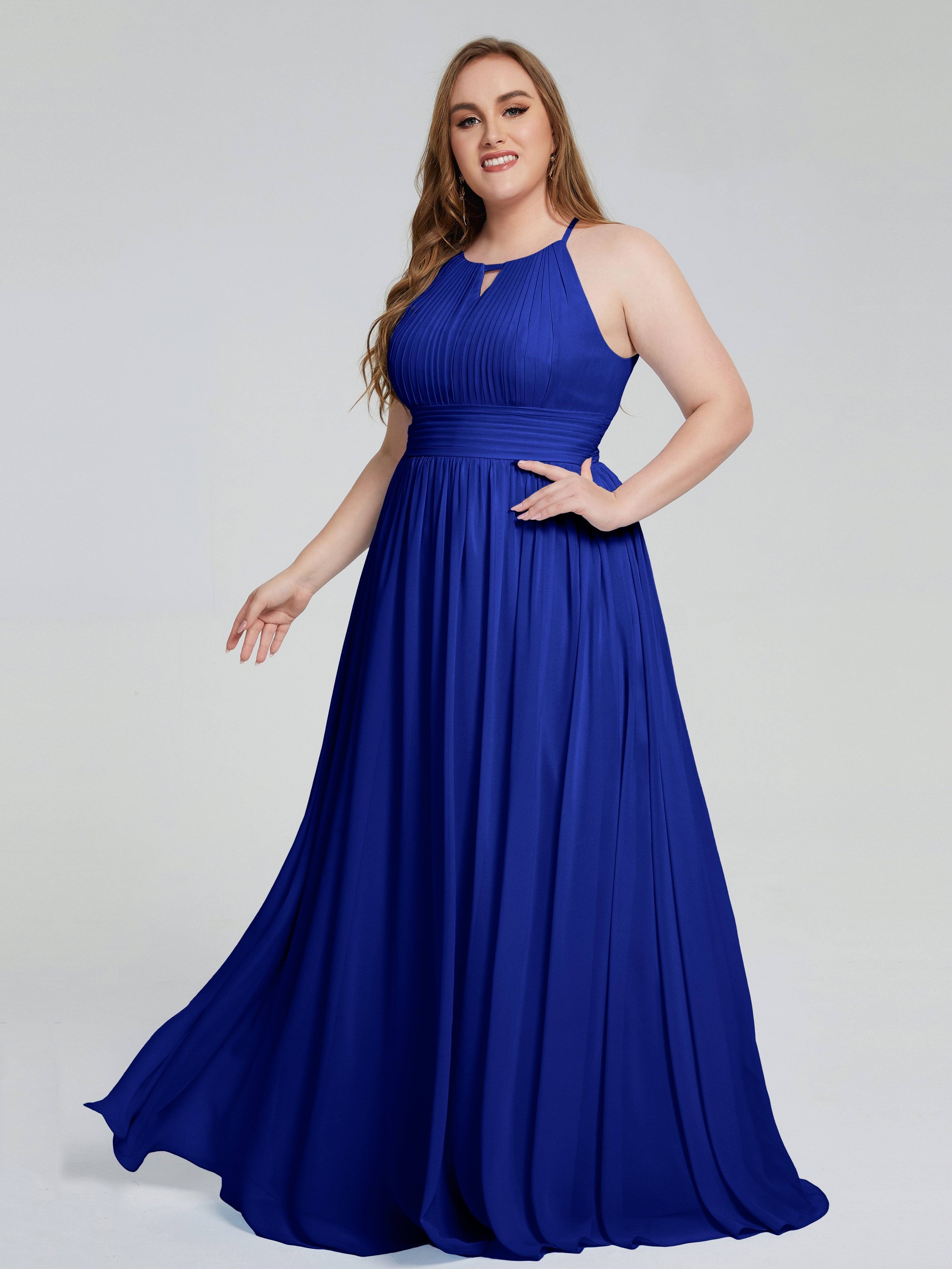 Mariage Robe Demoiselle D Honneur Bleu Roi Payton Élégante Licou Mousseline Robes Demoiselle D'Honneur Grande Taille