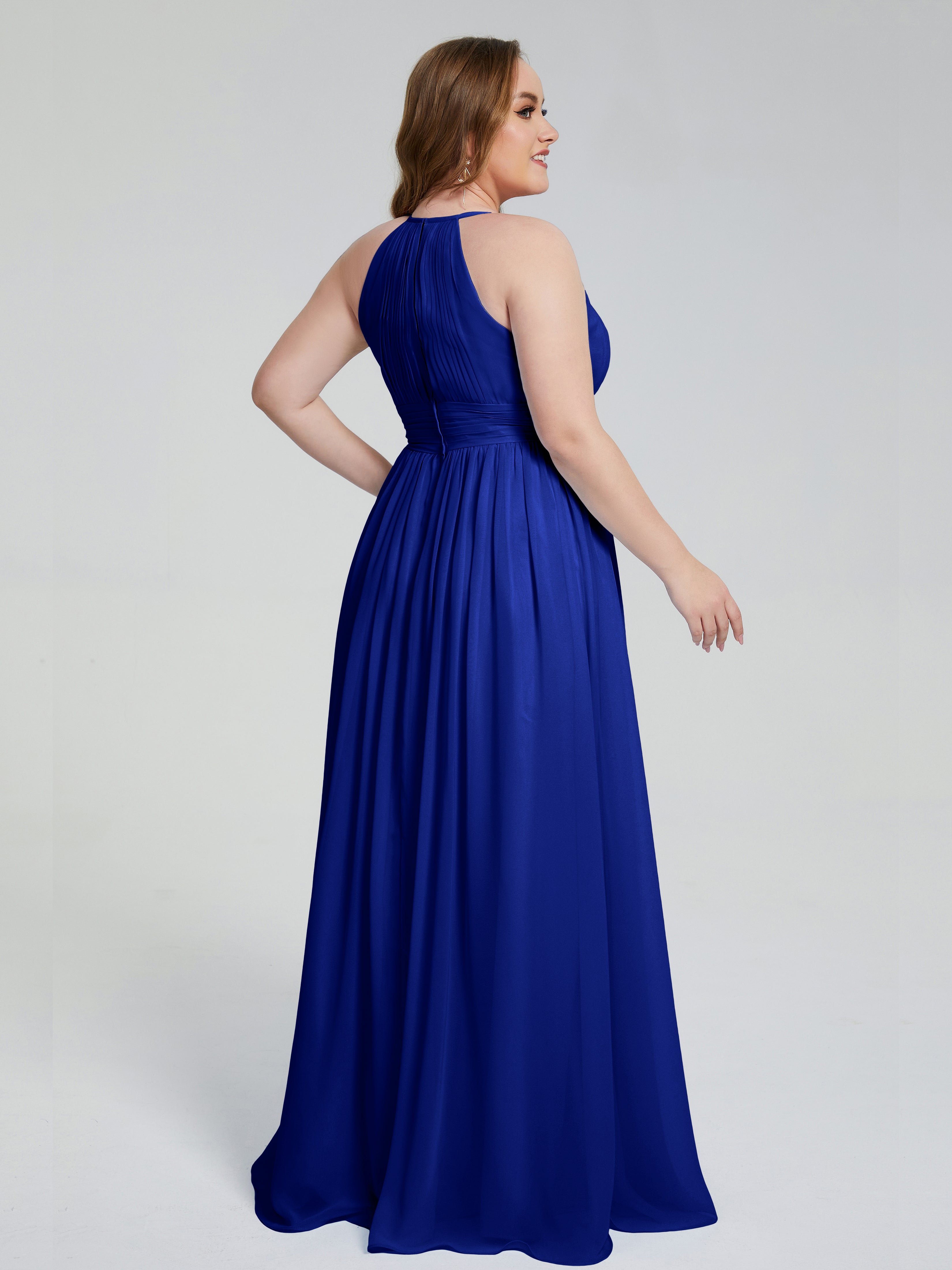 Mariage Robe Demoiselle D Honneur Bleu Roi Payton Élégante Licou Mousseline Robes Demoiselle D'Honneur Grande Taille