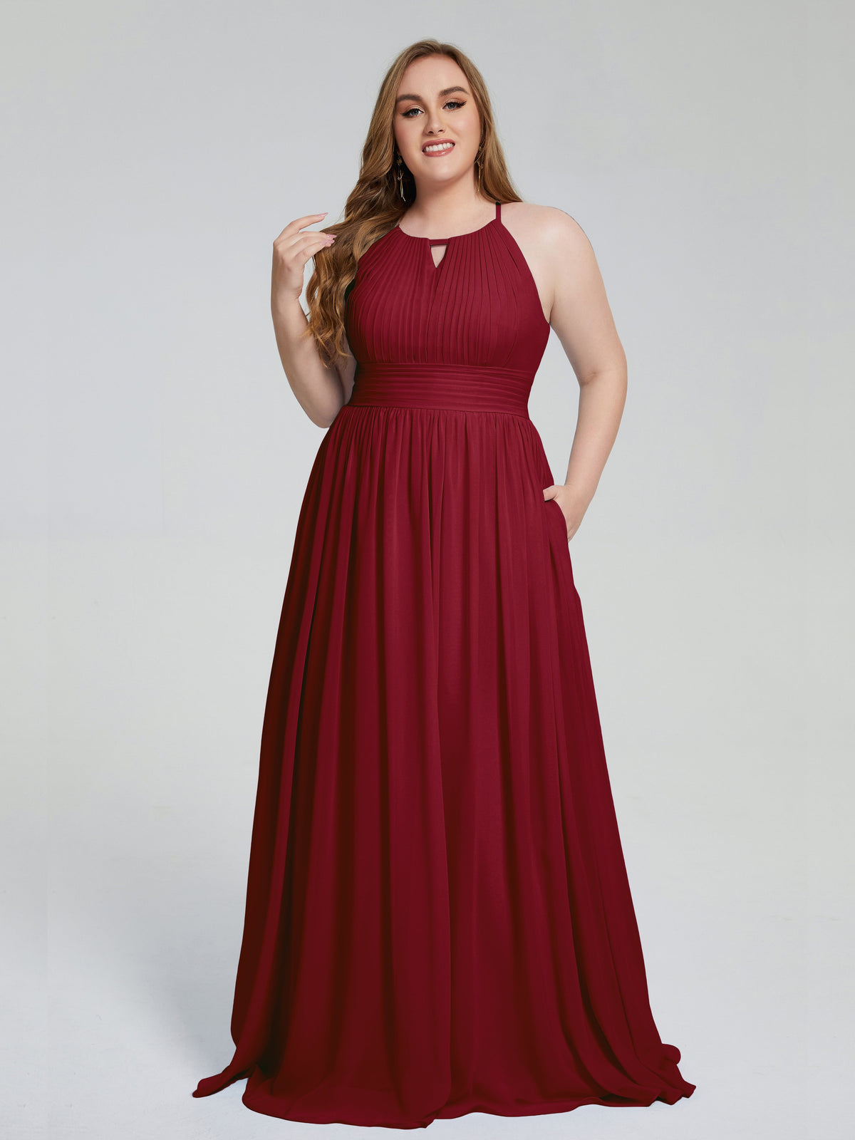 Robe Demoiselle Dhonneur Bordeaux Payton Élégante Licou Mousseline Robes Demoiselle D'Honneur Grande Taille
