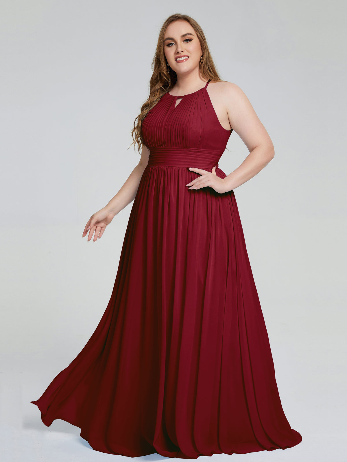 Robe Demoiselle Dhonneur Bordeaux Payton Élégante Licou Mousseline Robes Demoiselle D'Honneur Grande Taille