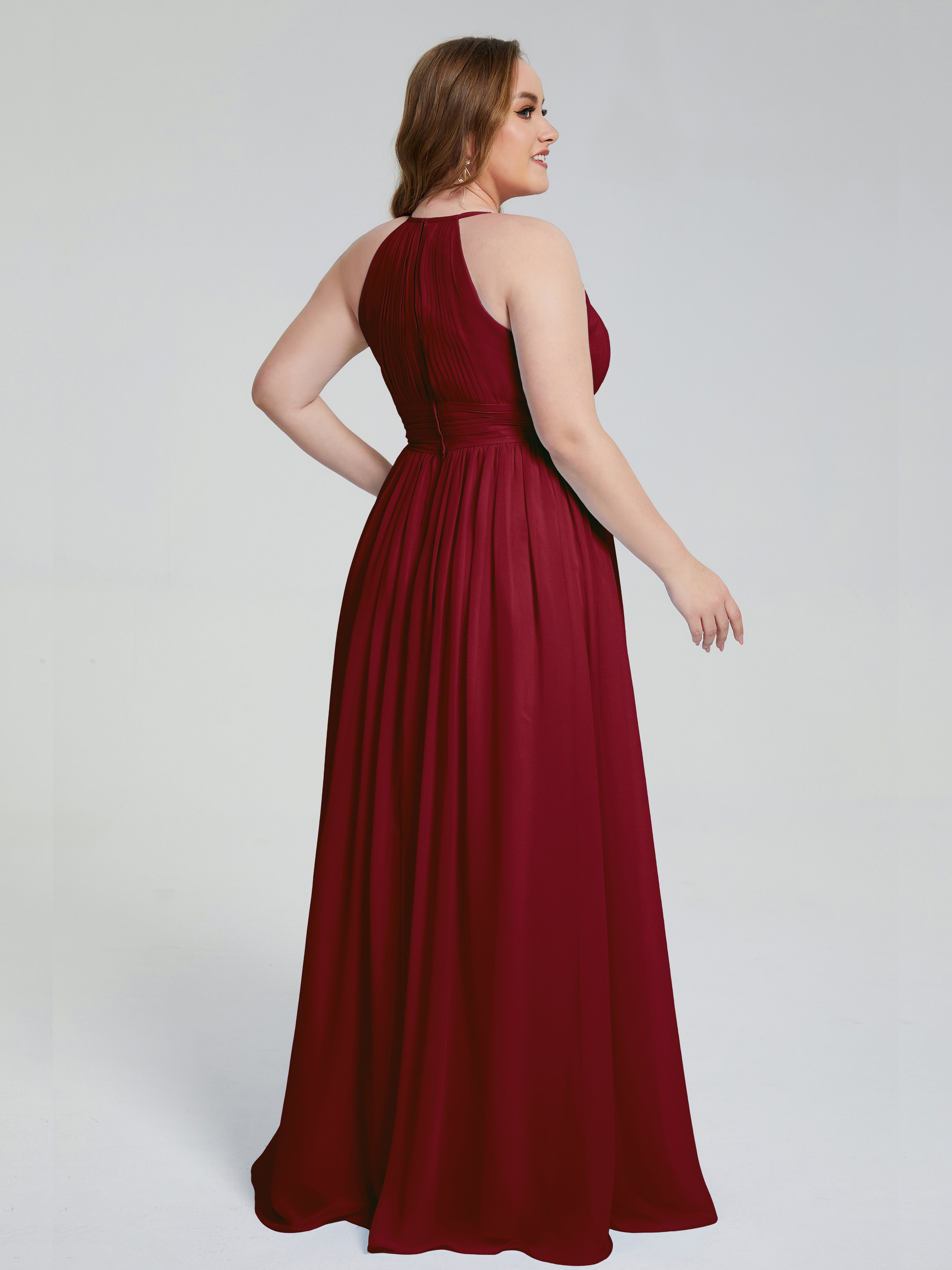 Robe Demoiselle Dhonneur Bordeaux Payton Élégante Licou Mousseline Robes Demoiselle D'Honneur Grande Taille