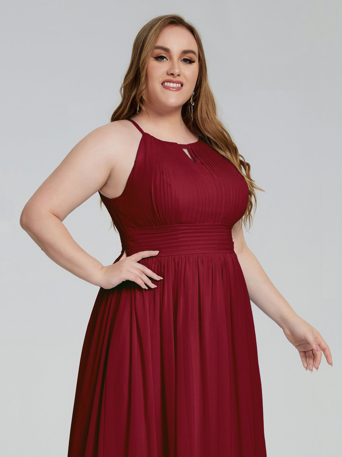 Robe Demoiselle Dhonneur Bordeaux Payton Élégante Licou Mousseline Robes Demoiselle D'Honneur Grande Taille