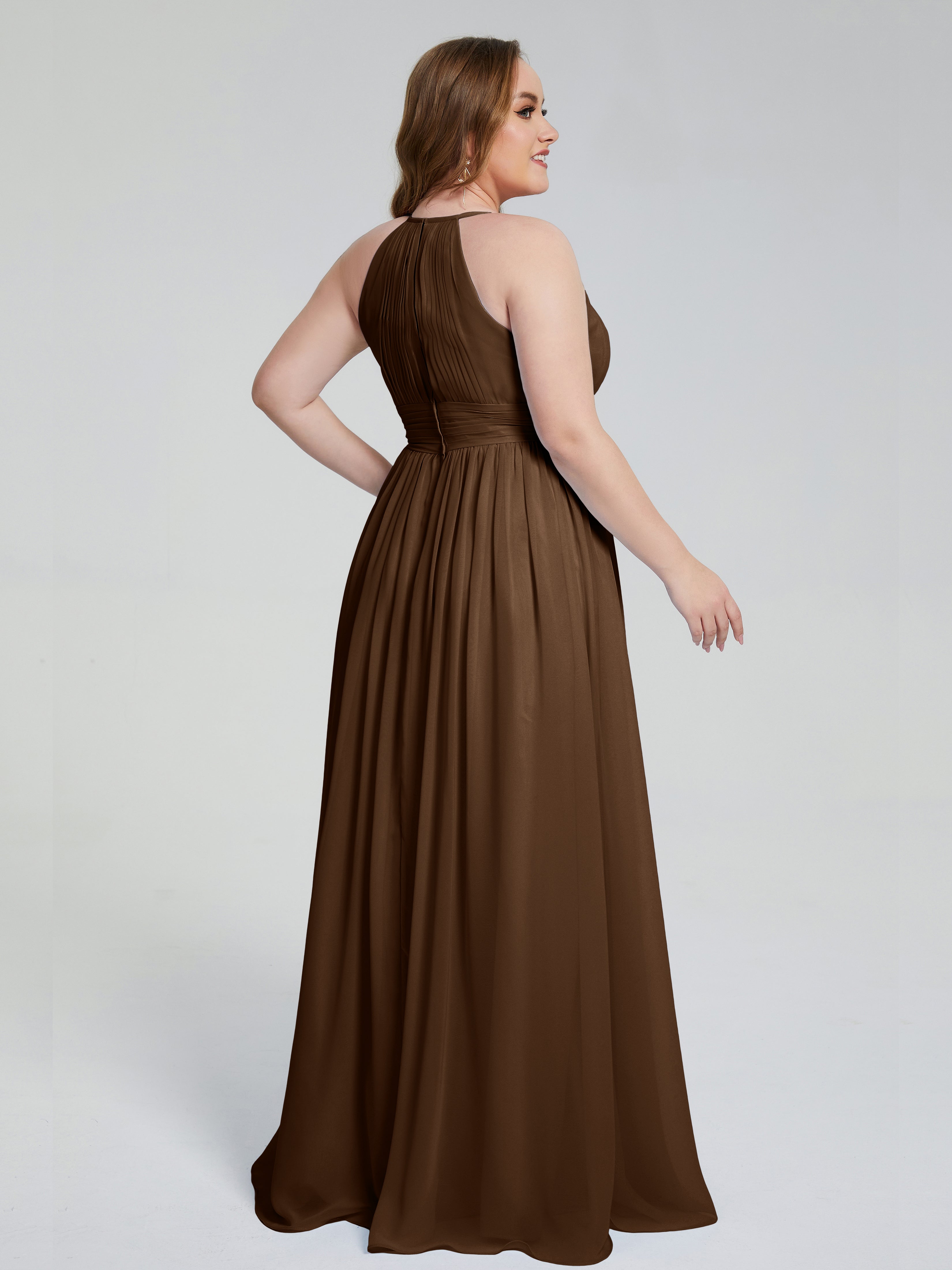 Robes De Demoiselle D'Honneur Brun Payton Élégante Licou Mousseline Robes Demoiselle D'Honneur Grande Taille
