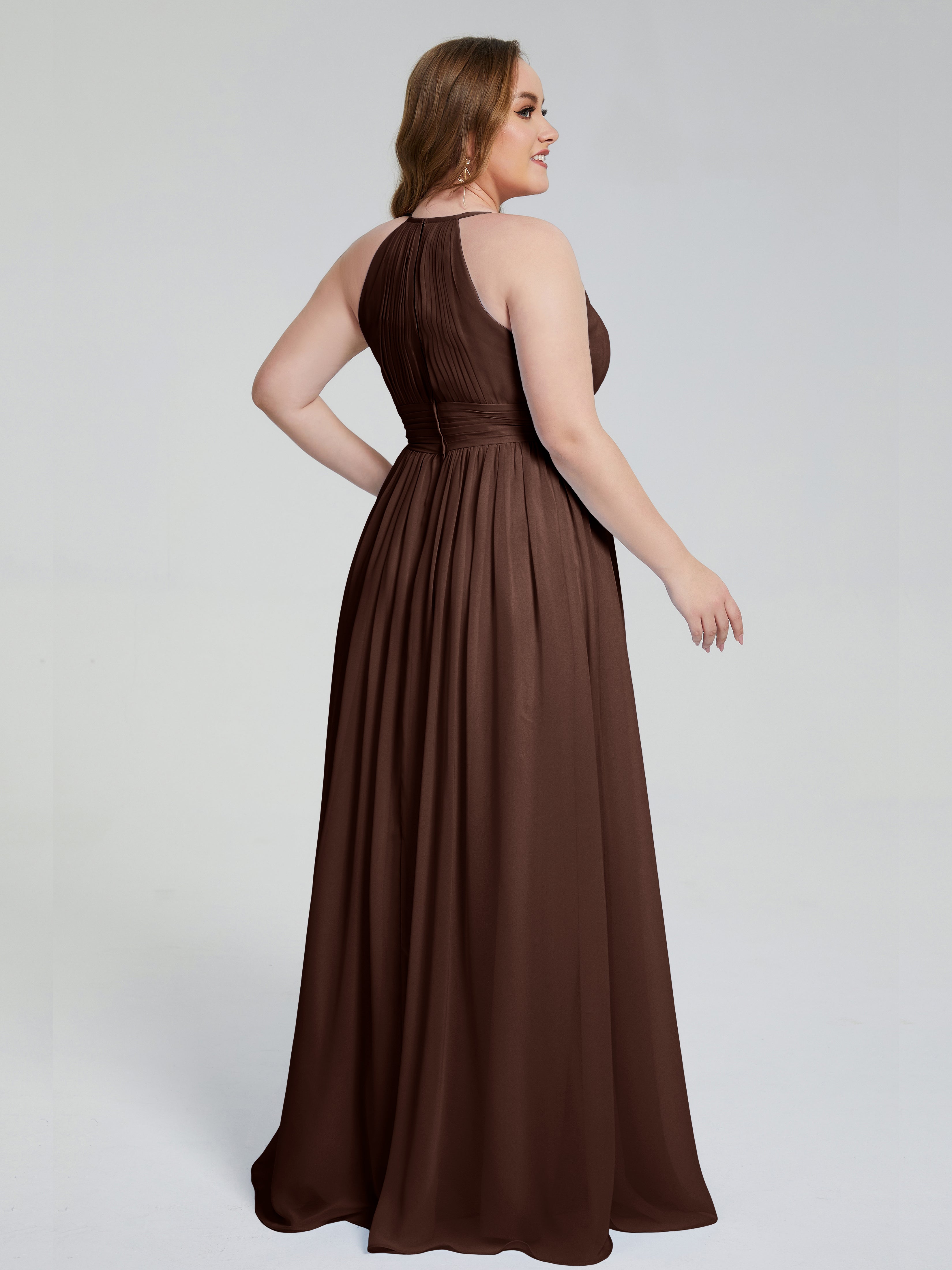 Robes De Demoiselle D'Honneur En Chocolat Payton Élégante Licou Mousseline Robes Demoiselle D'Honneur Grande Taille