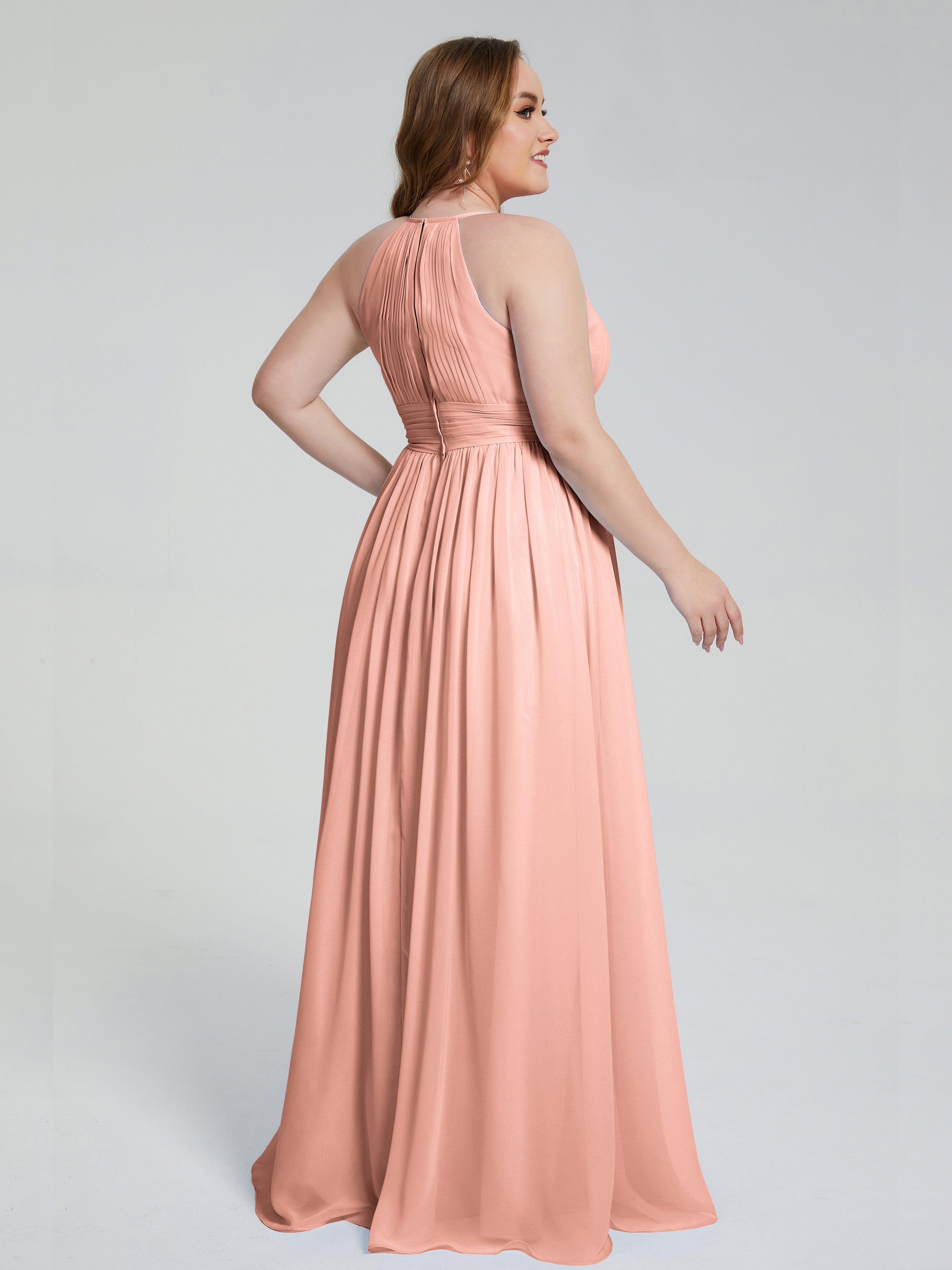 Robe De Demoiselle D Honneur Couleur Corail Payton Élégante Licou Mousseline Robes Demoiselle D'Honneur Grande Taille