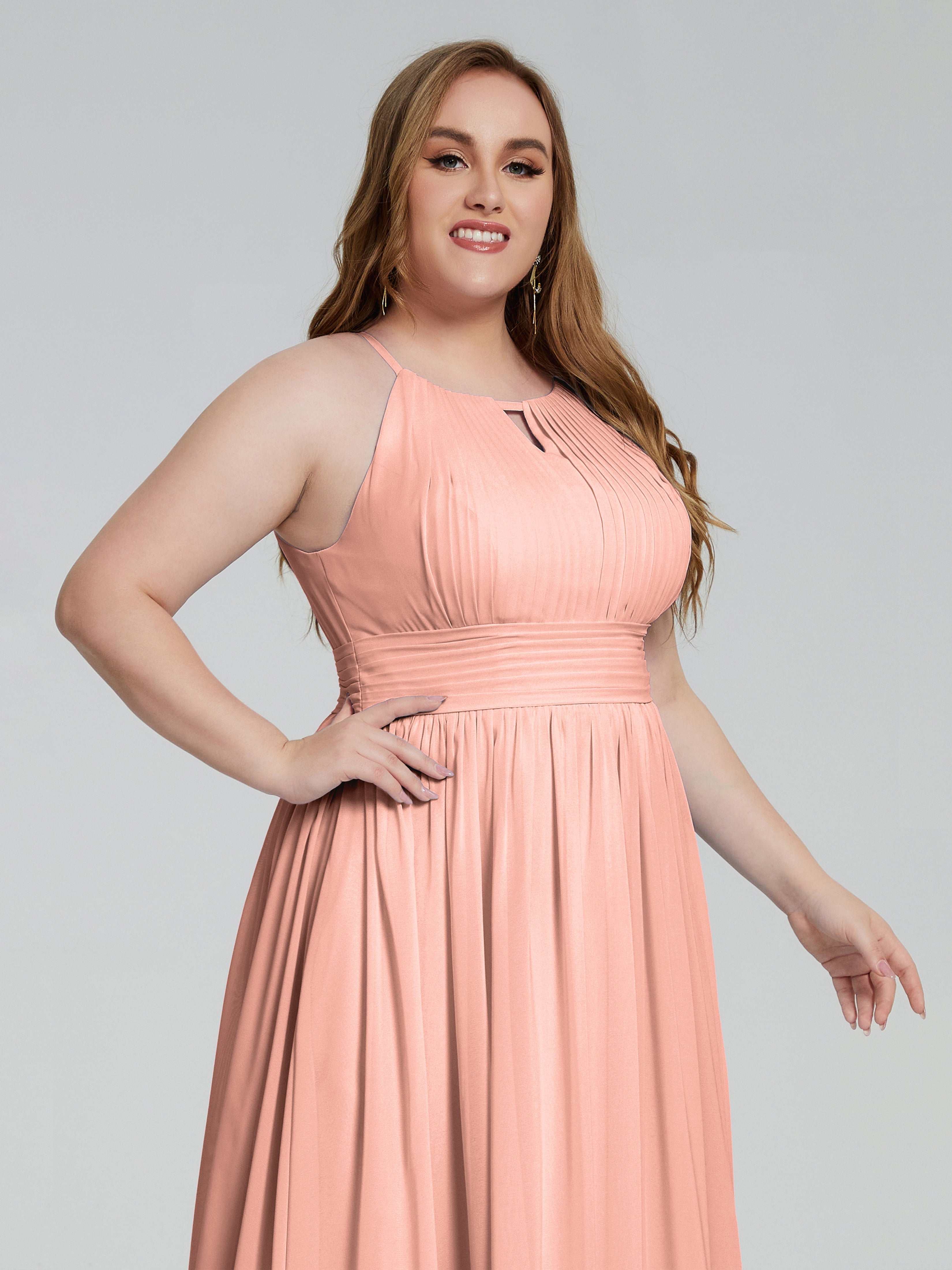 Robe De Demoiselle D Honneur Couleur Corail Payton Élégante Licou Mousseline Robes Demoiselle D'Honneur Grande Taille