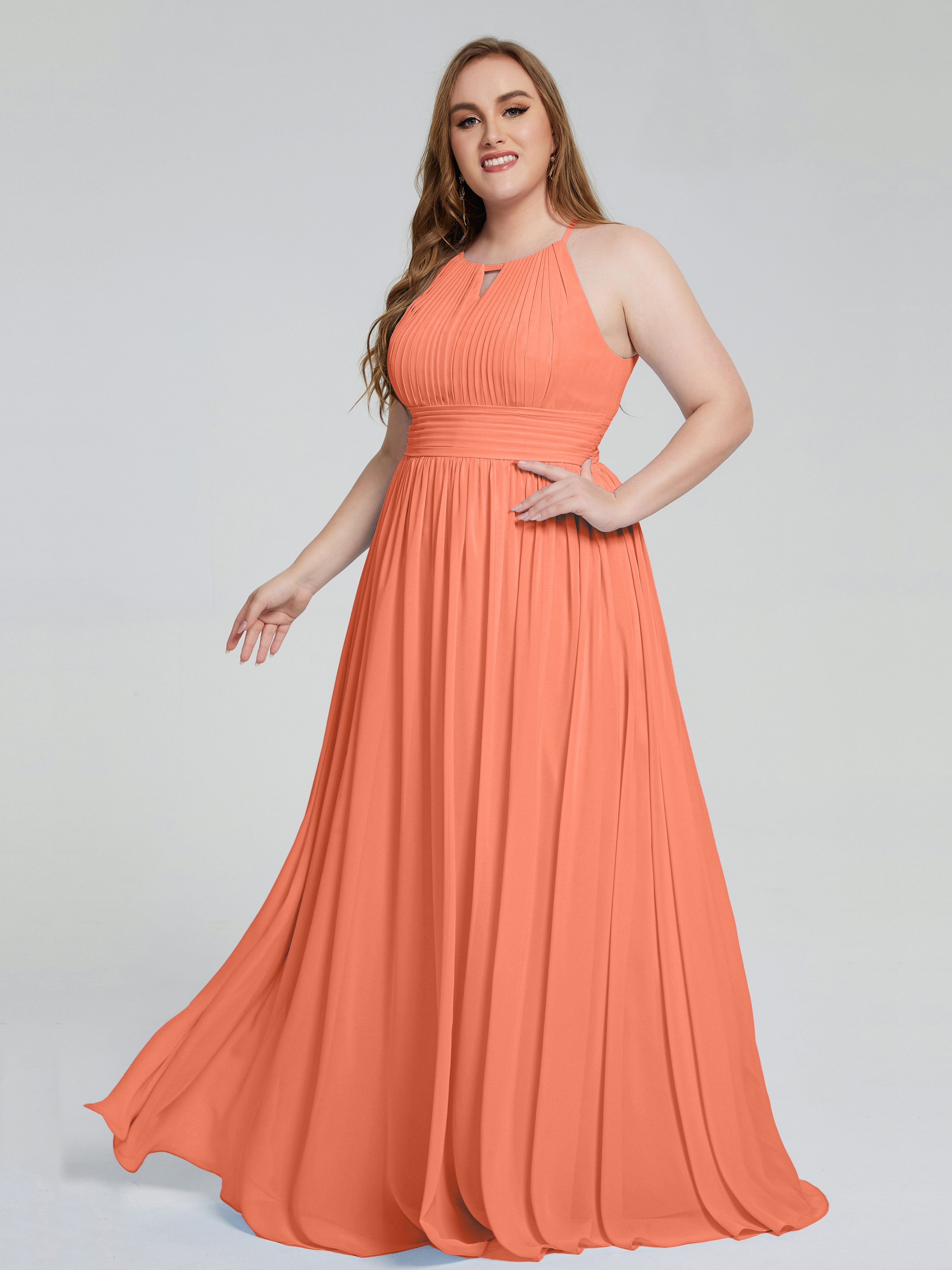 Robes De Demoiselle D'Honneur Coucher De Soleil Payton Élégante Licou Mousseline Robes Demoiselle D'Honneur Grande Taille