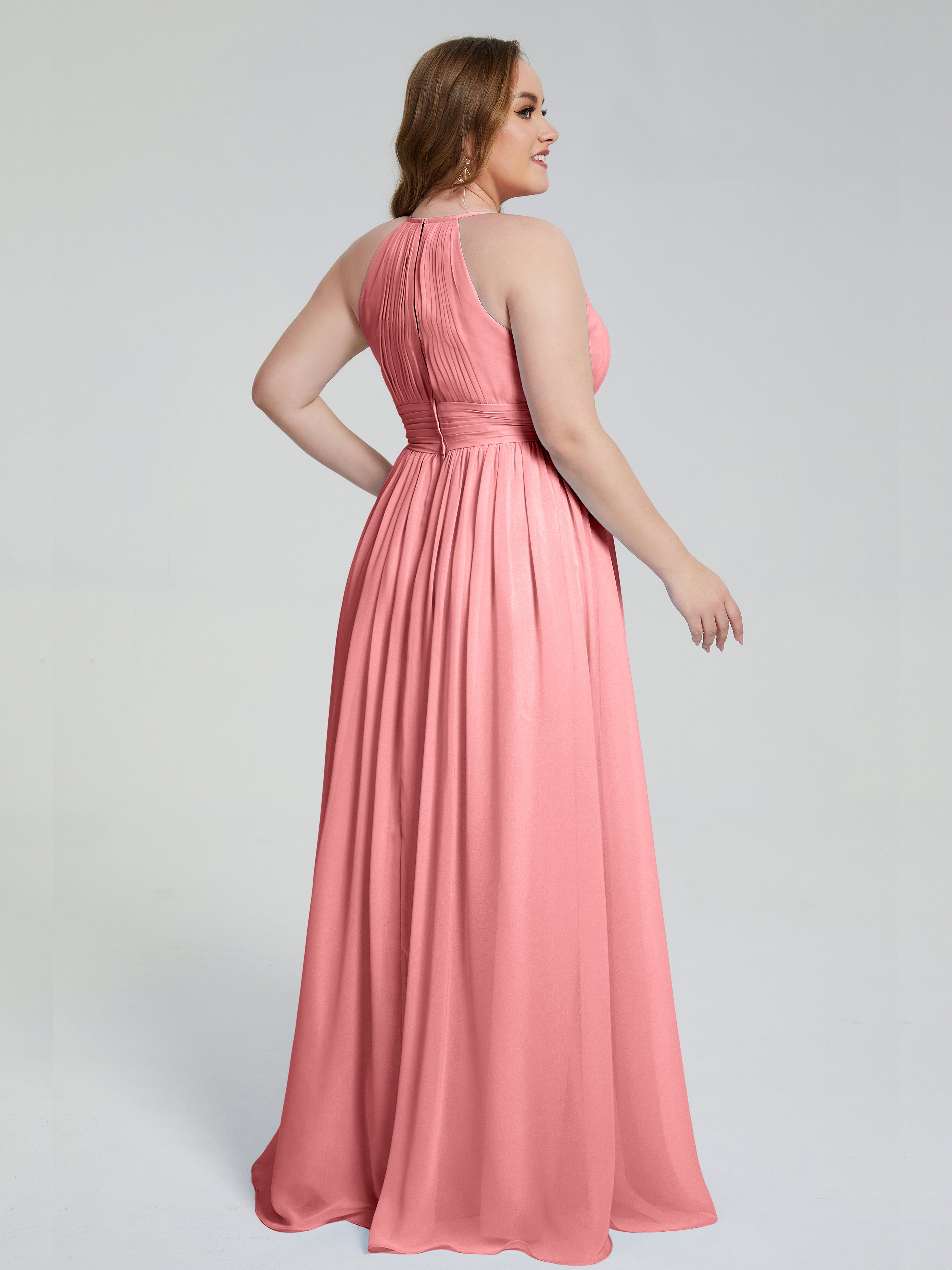 Robes De Demoiselle D'Honneur En Flamant Payton Élégante Licou Mousseline Robes Demoiselle D'Honneur Grande Taille