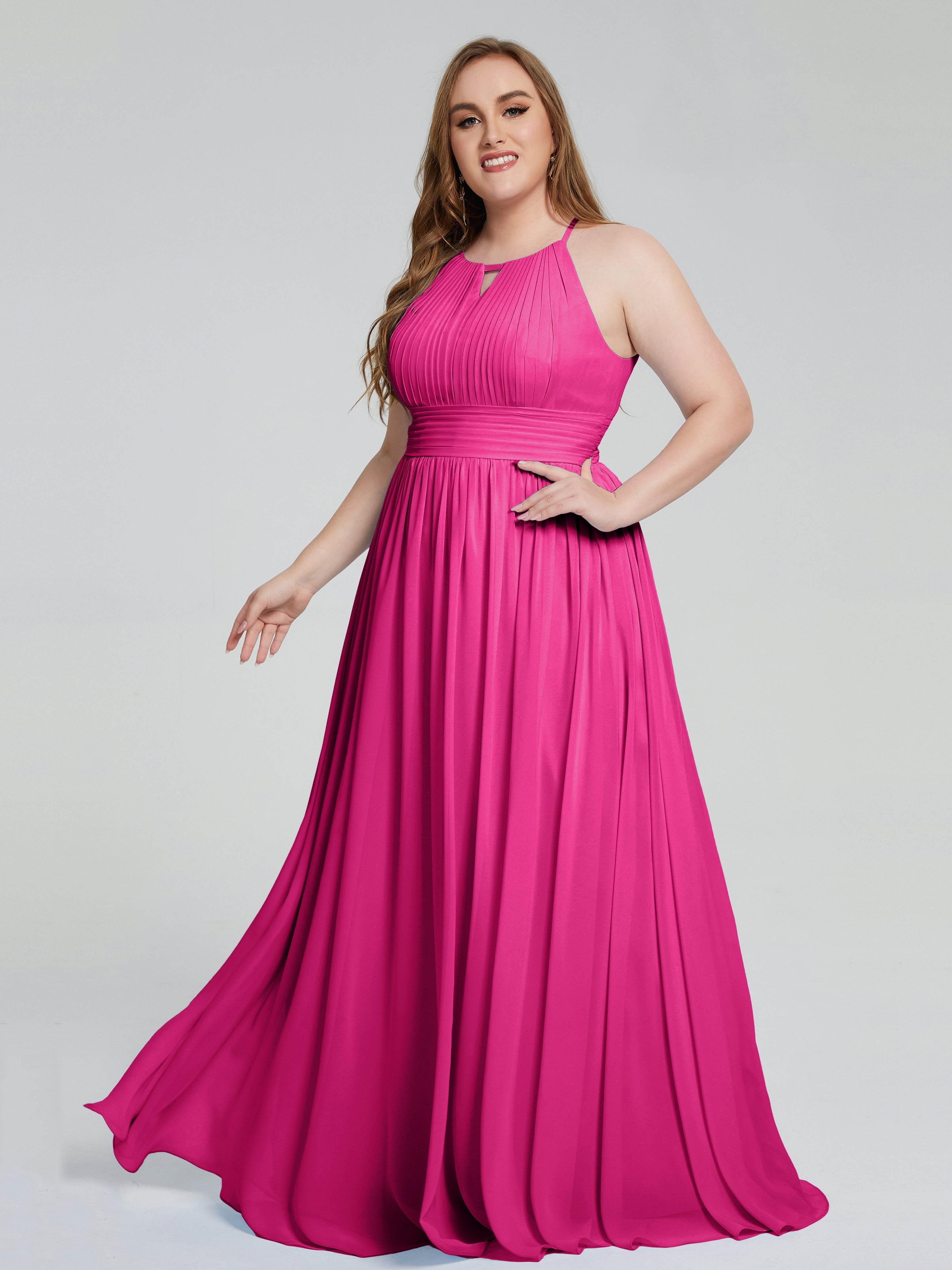 Robes De Demoiselle D'Honneur Couleur Fuchsia Rose Payton Élégante Licou Mousseline Robes Demoiselle D'Honneur Grande Taille