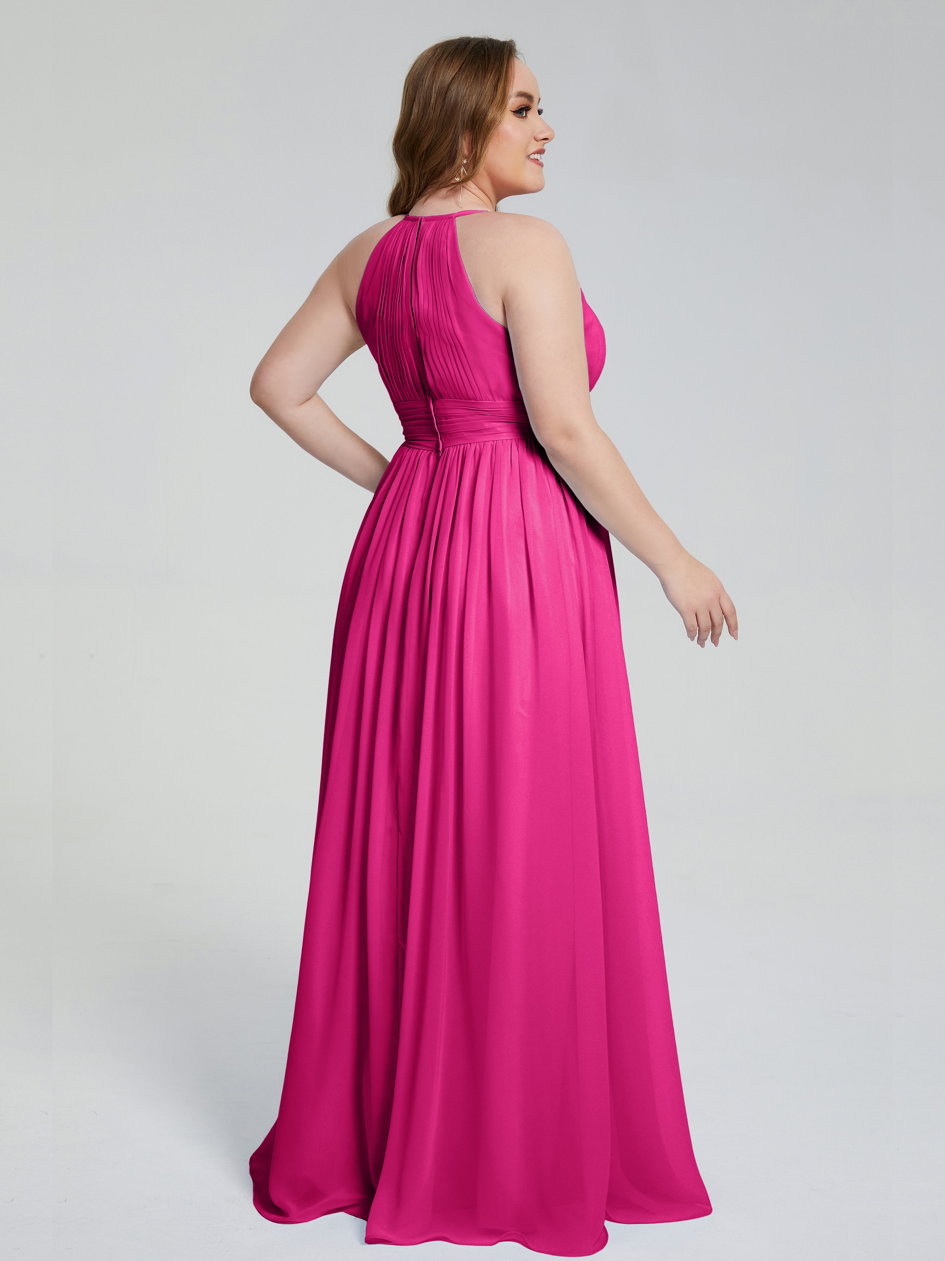 Robes De Demoiselle D'Honneur Couleur Fuchsia Rose Payton Élégante Licou Mousseline Robes Demoiselle D'Honneur Grande Taille