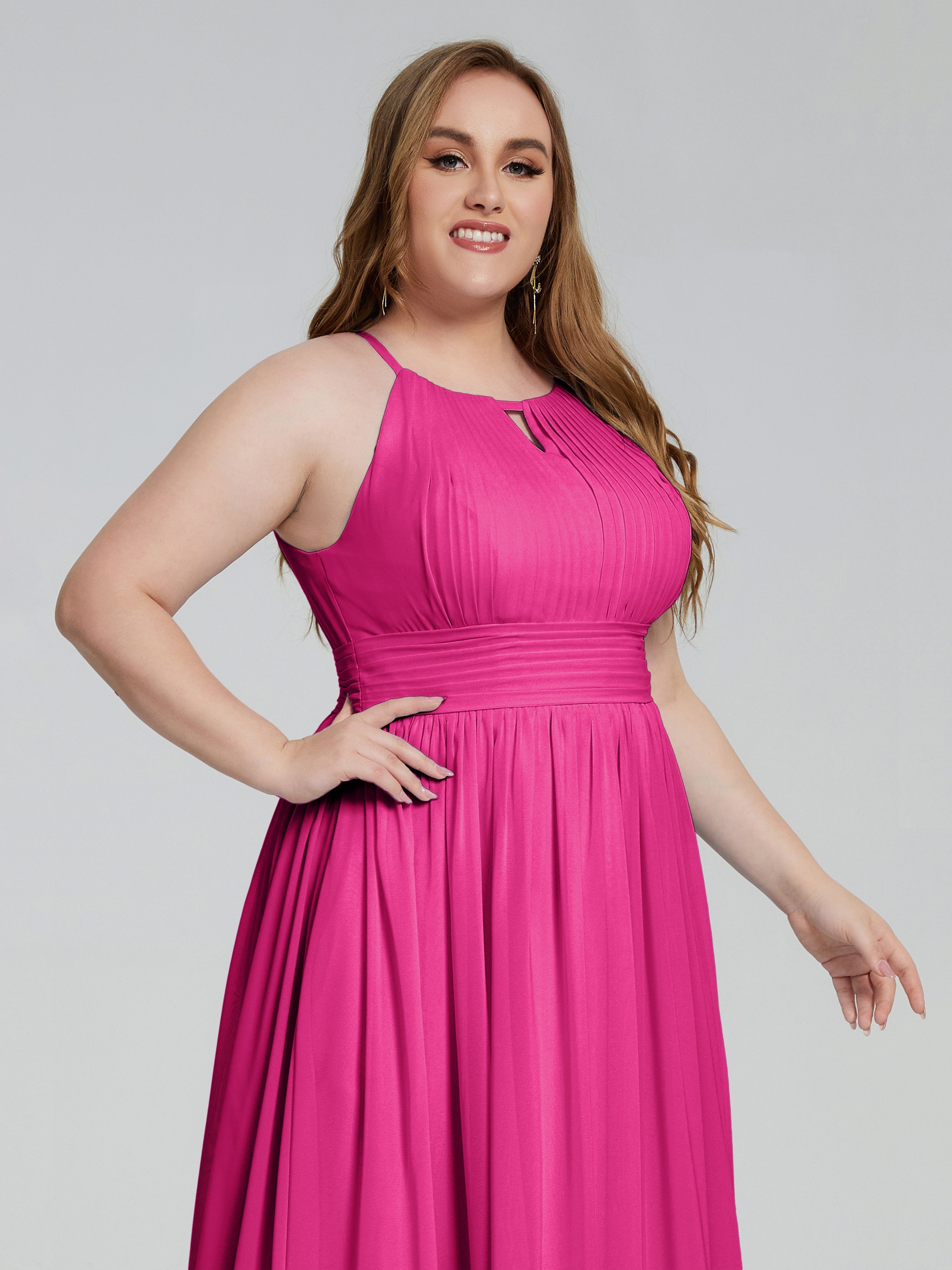 Robes De Demoiselle D'Honneur Couleur Fuchsia Rose Payton Élégante Licou Mousseline Robes Demoiselle D'Honneur Grande Taille