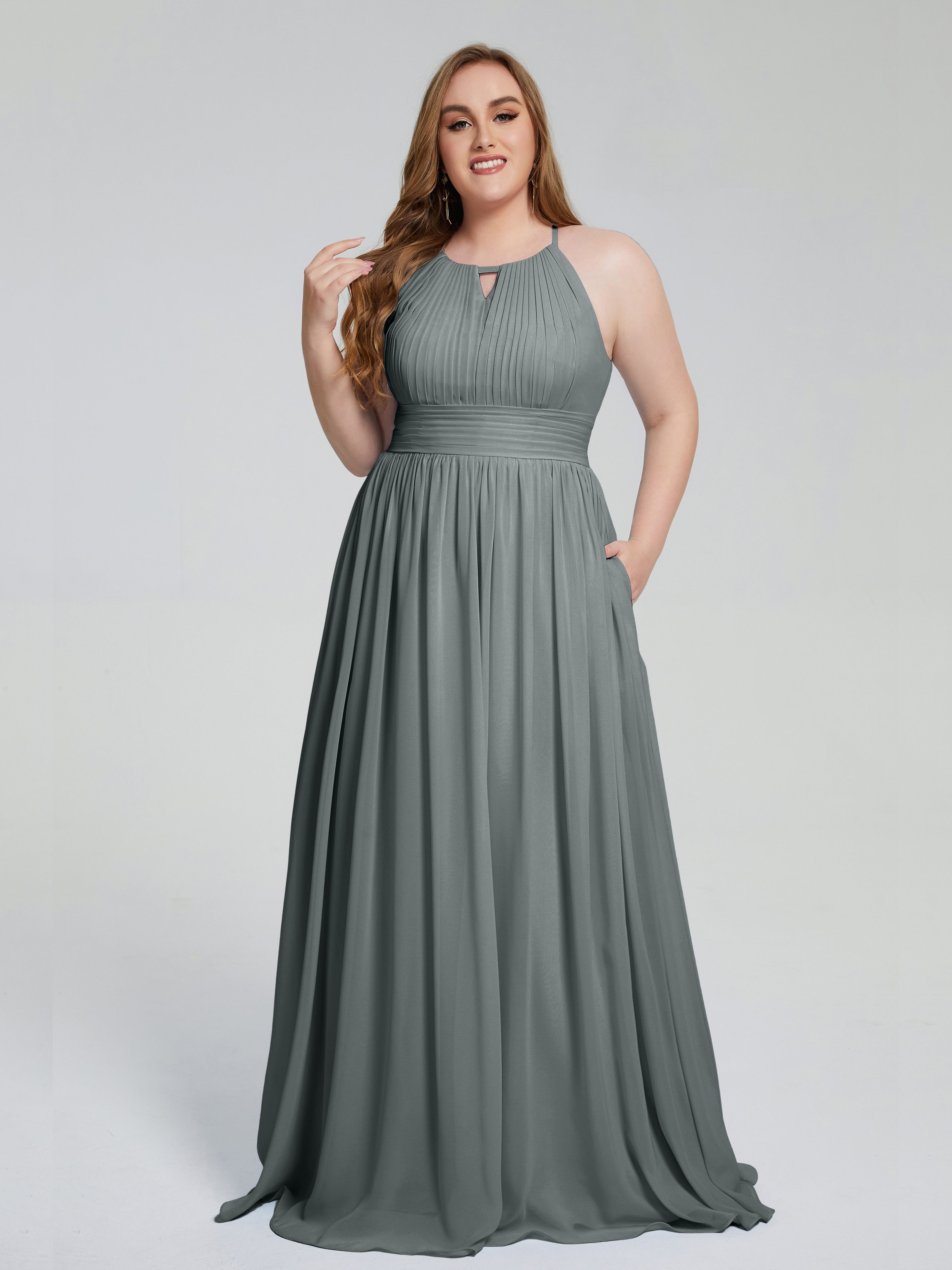 Robe Grise Demoiselle D Honneur Payton Élégante Licou Mousseline Robes Demoiselle D'Honneur Grande Taille