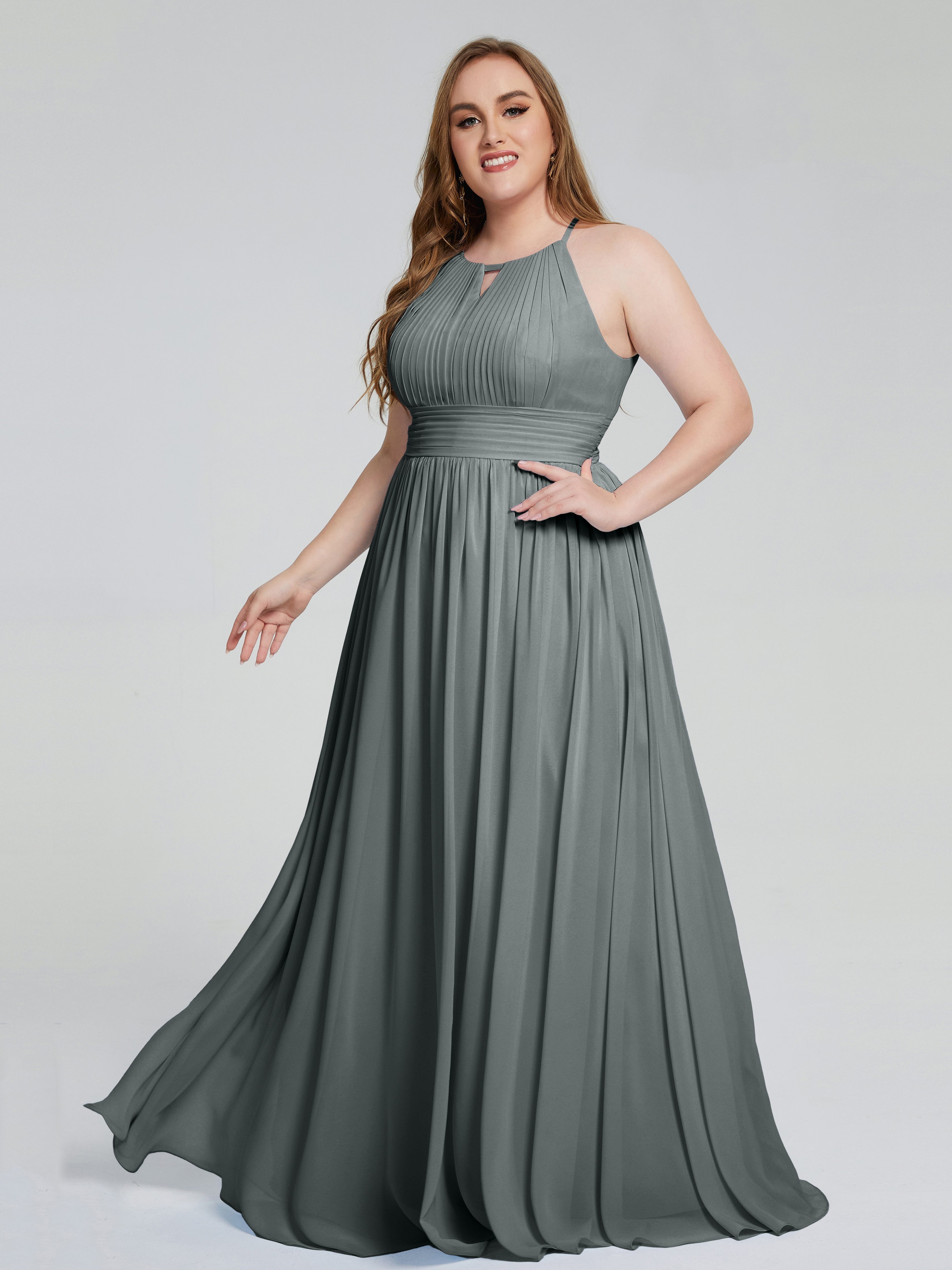 Robe Grise Demoiselle D Honneur Payton Élégante Licou Mousseline Robes Demoiselle D'Honneur Grande Taille