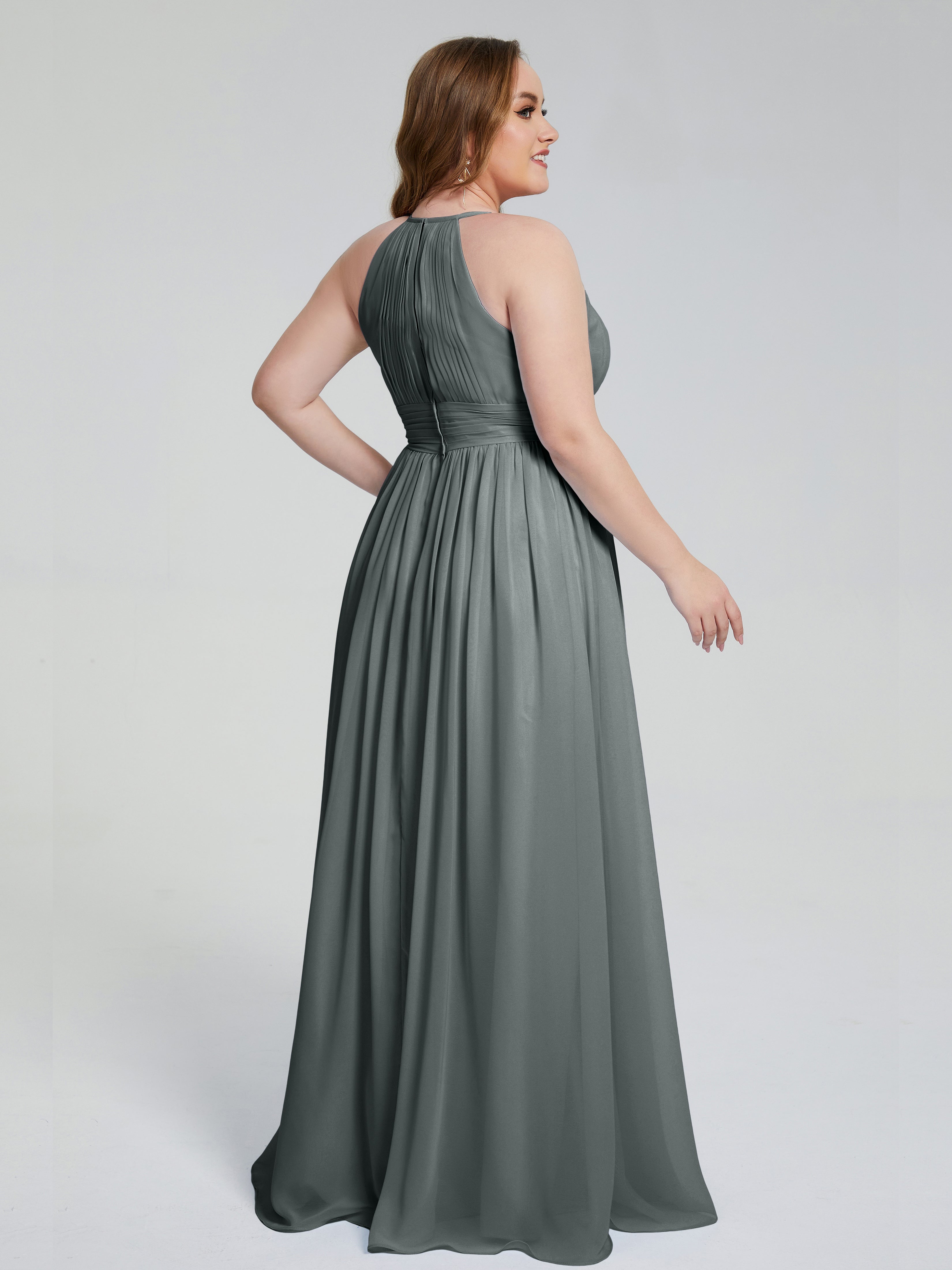 Robe Grise Demoiselle D Honneur Payton Élégante Licou Mousseline Robes Demoiselle D'Honneur Grande Taille