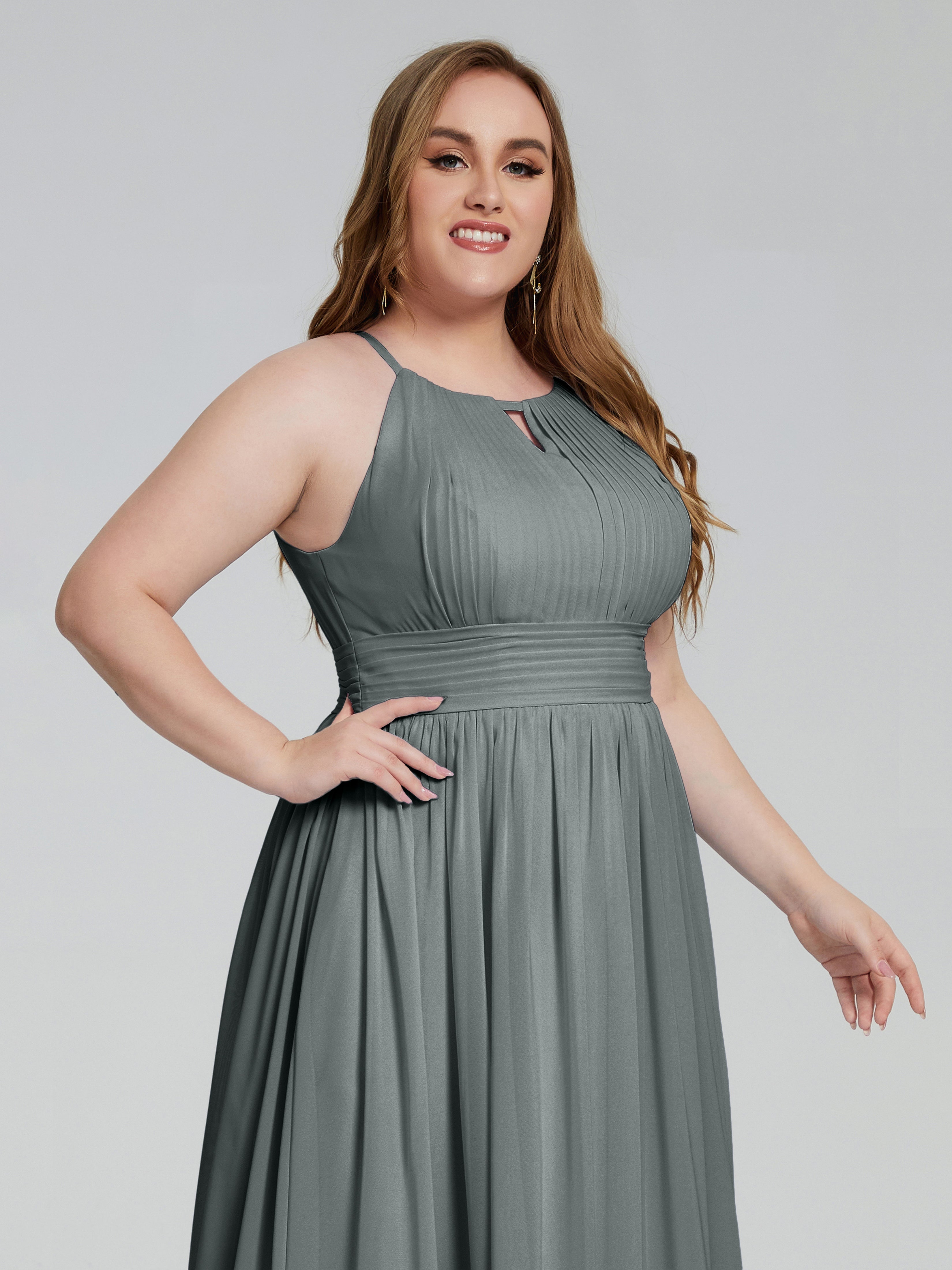 Robe Grise Demoiselle D Honneur Payton Élégante Licou Mousseline Robes Demoiselle D'Honneur Grande Taille