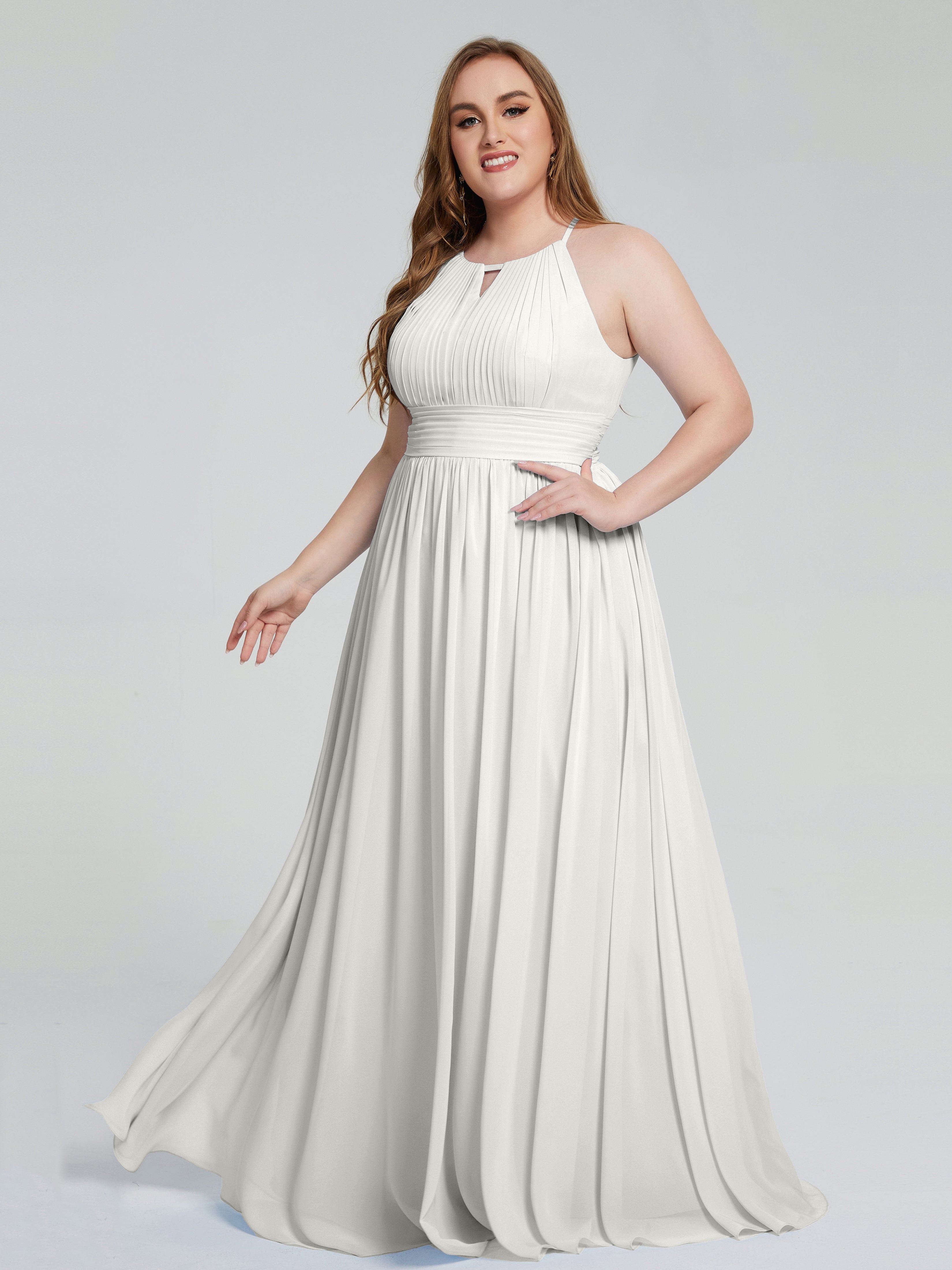 Robes De Demoiselle D'Honneur Ivoire Payton Élégante Licou Mousseline Robes Demoiselle D'Honneur Grande Taille