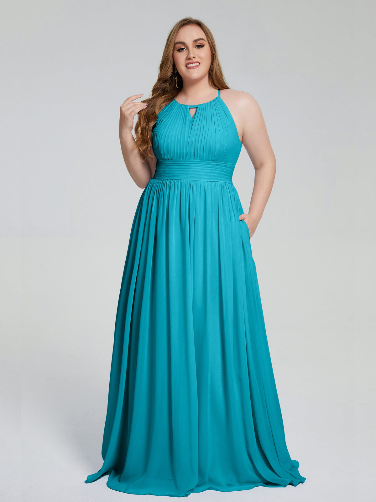 Robes De Demoiselle D'Honneur Vert Jade Payton Élégante Licou Mousseline Robes Demoiselle D'Honneur Grande Taille