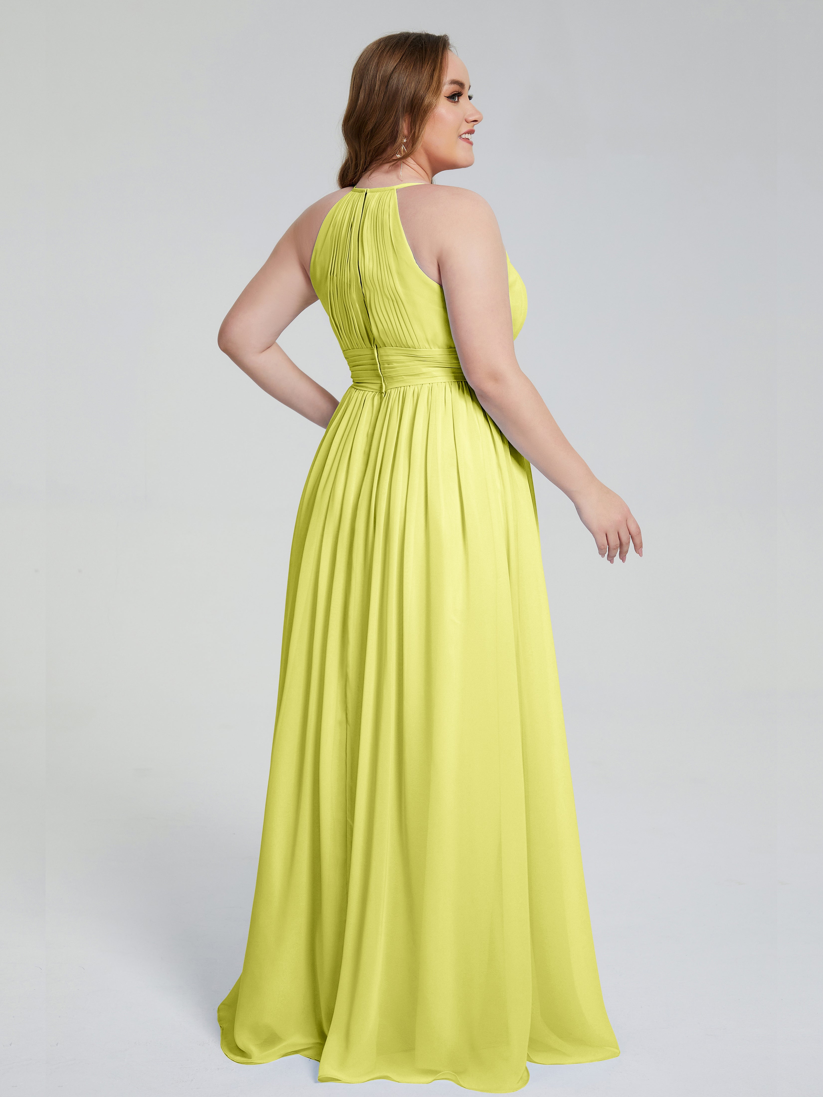 Robes De Demoiselle D'Honneur Jonquille Payton Élégante Licou Mousseline Robes Demoiselle D'Honneur Grande Taille