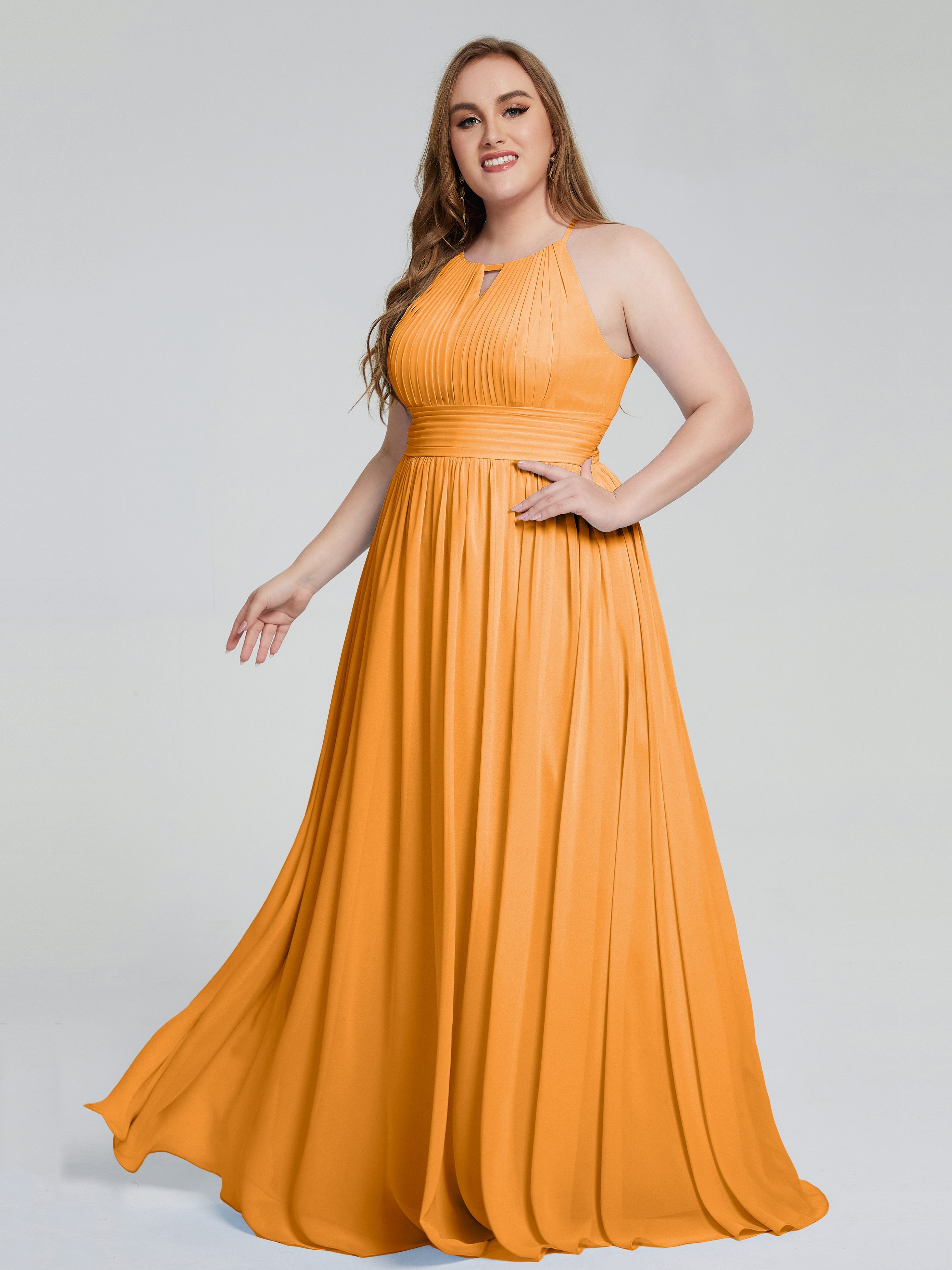 Robes De Demoiselle D'Honneur Mandarine Payton Élégante Licou Mousseline Robes Demoiselle D'Honneur Grande Taille
