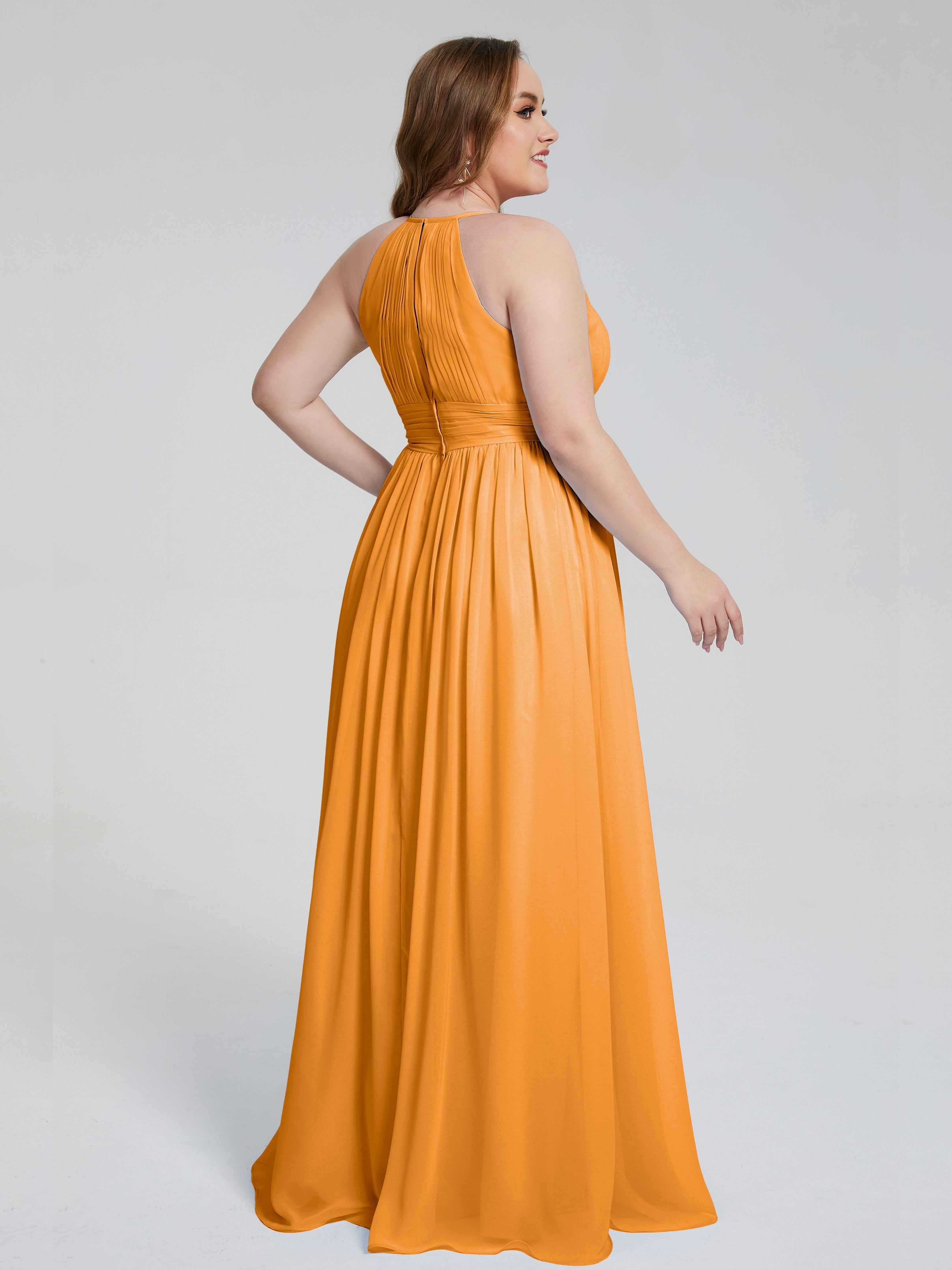 Robes De Demoiselle D'Honneur Mandarine Payton Élégante Licou Mousseline Robes Demoiselle D'Honneur Grande Taille