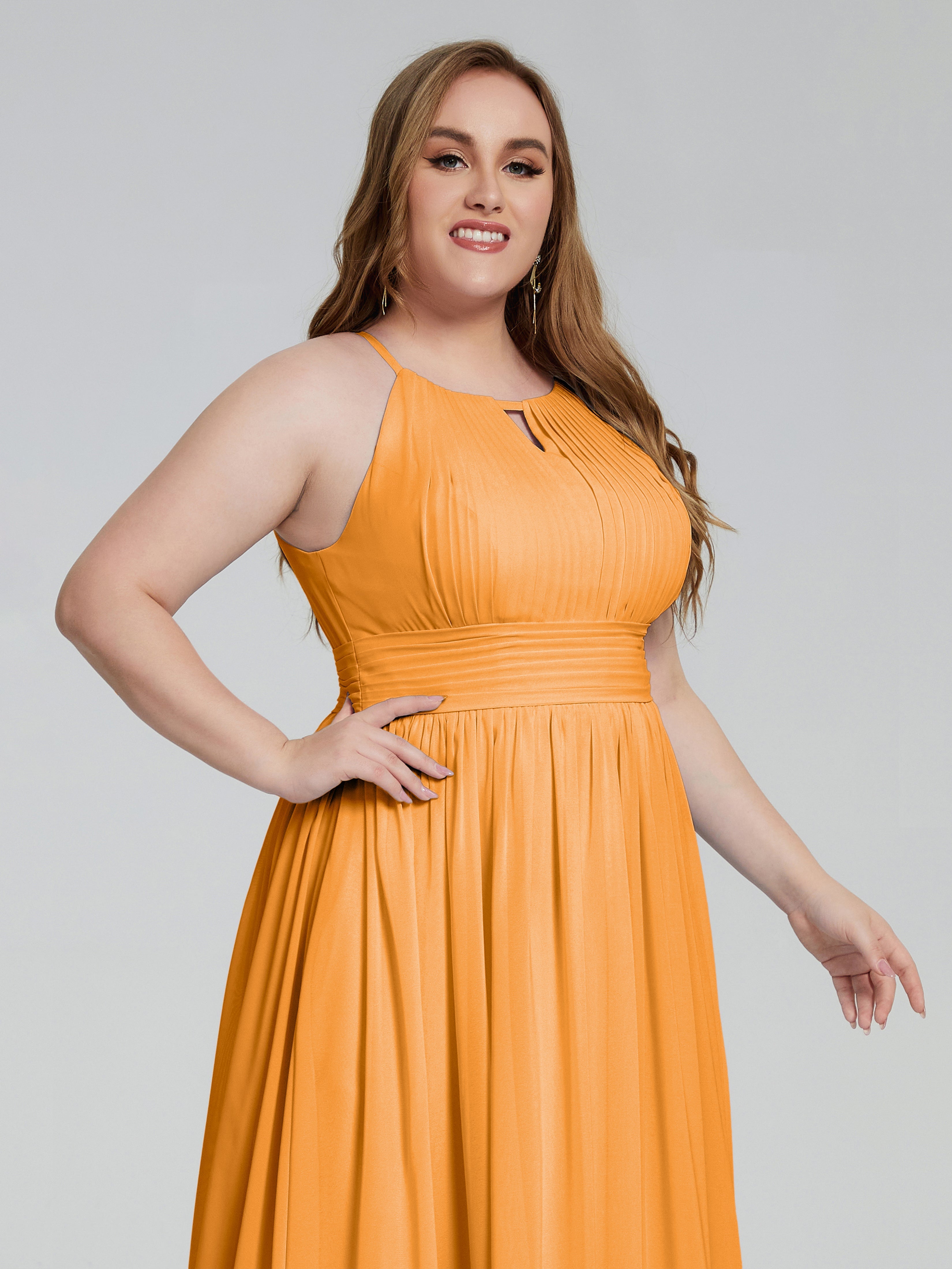 Robes De Demoiselle D'Honneur Mandarine Payton Élégante Licou Mousseline Robes Demoiselle D'Honneur Grande Taille