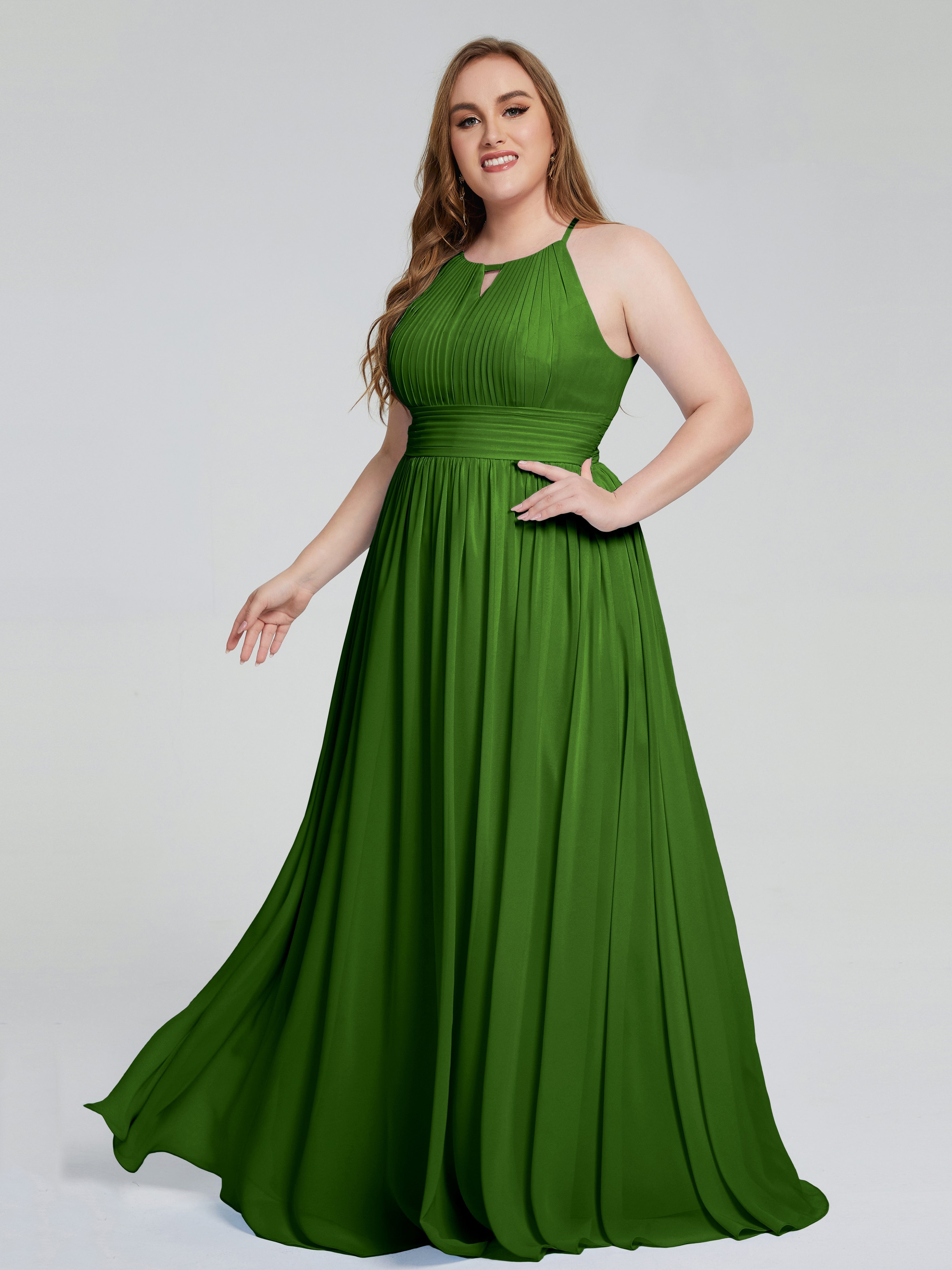 Robes De Demoiselle D'Honneur Vert Mousse Payton Élégante Licou Mousseline Robes Demoiselle D'Honneur Grande Taille