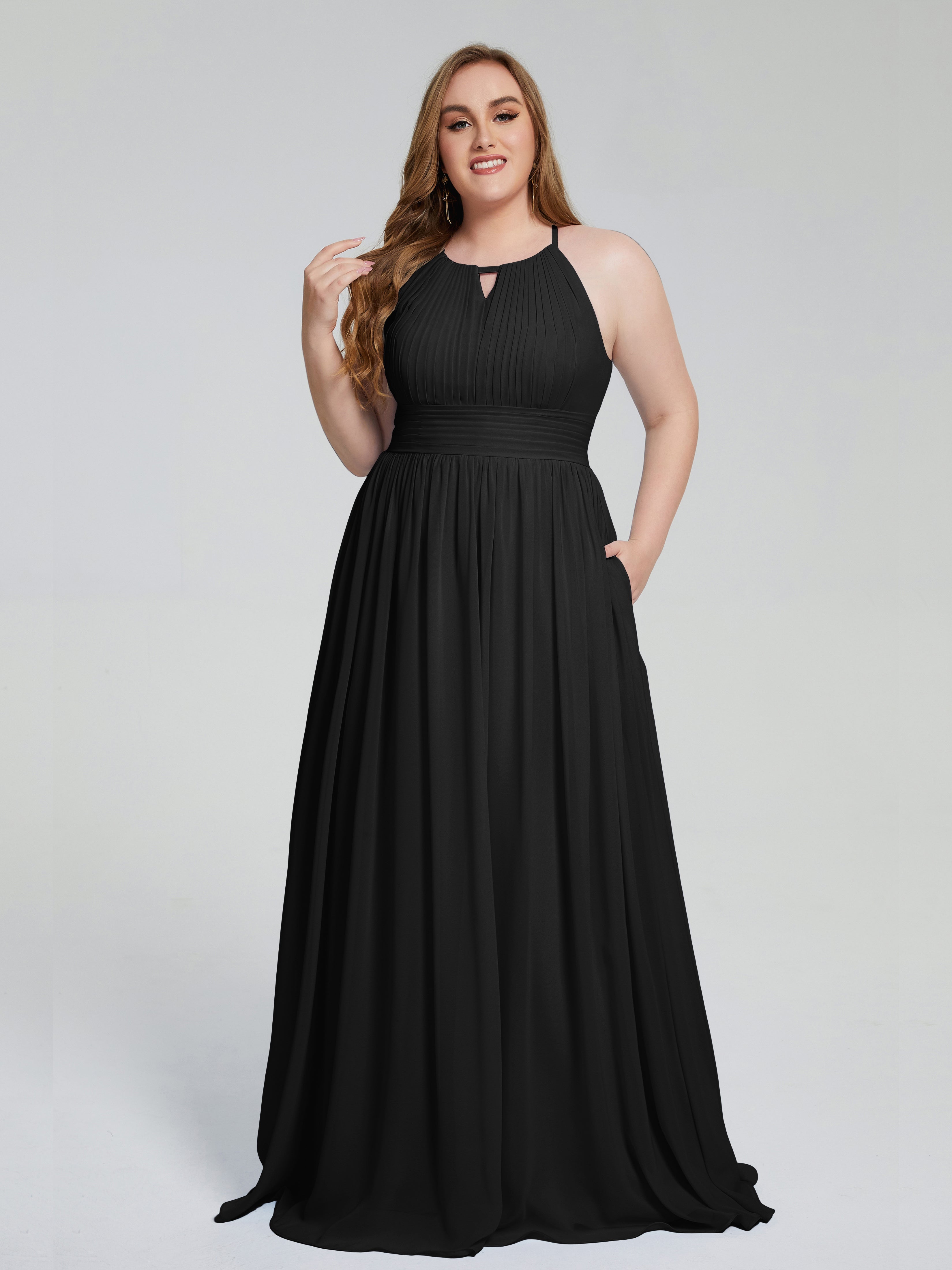 Robe De Demoiselle D Honneur Noire Payton Élégante Licou Mousseline Robes Demoiselle D'Honneur Grande Taille